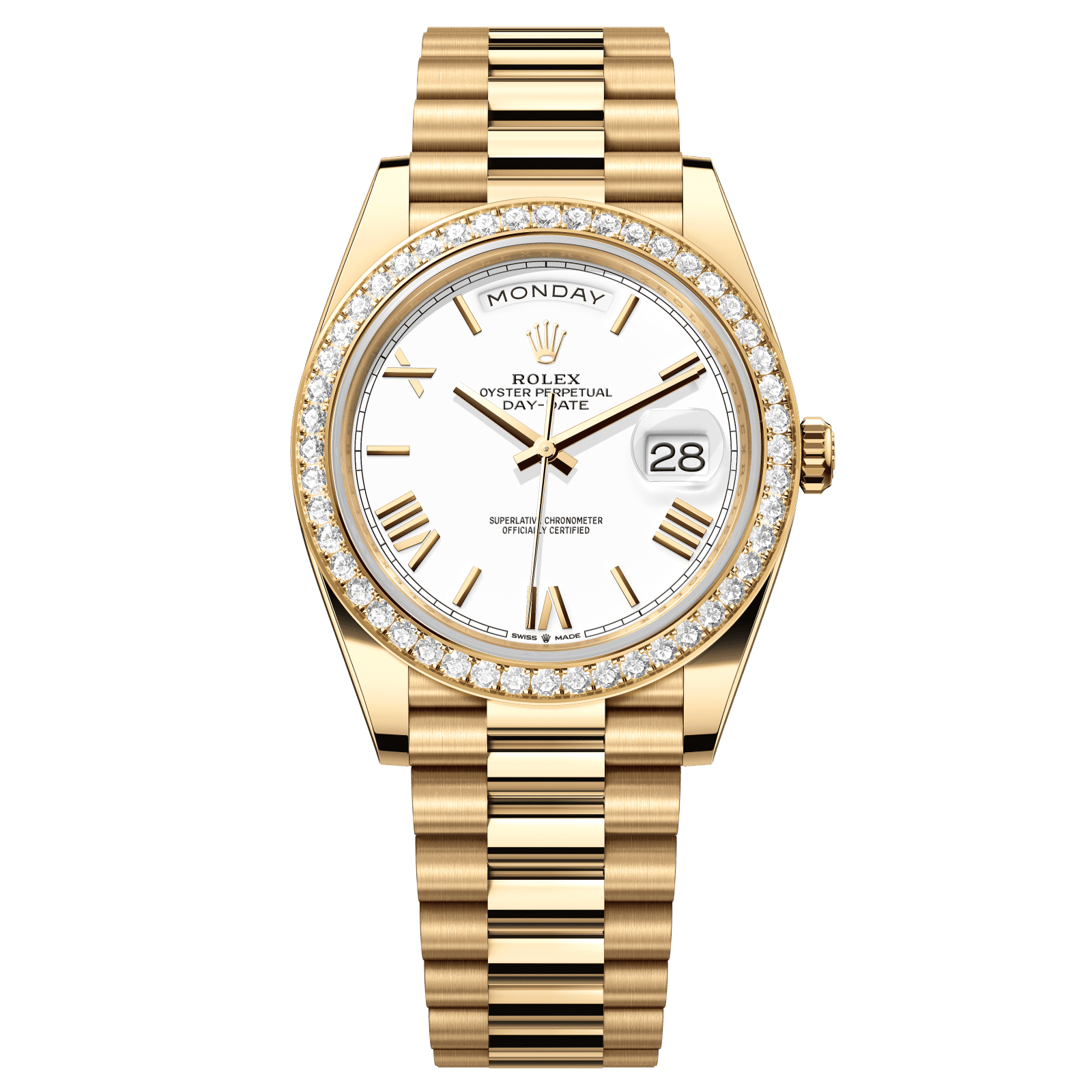Rolex Day-Date 40 40 mm White Dial with Diamonds 18k Yellow Gold President Bracelet 228348rbr-0034 - WATCHXNYC