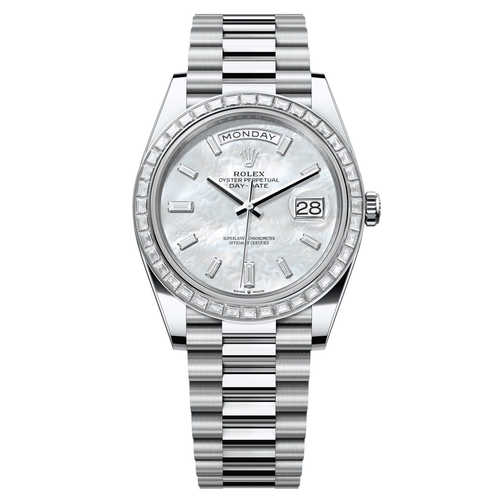 Rolex Day-Date 40 40 mm White Mother-Of-Pearl Set With Diamonds Dial Platinum President Bracelet 228396tbr-0043 - WATCHXNYC