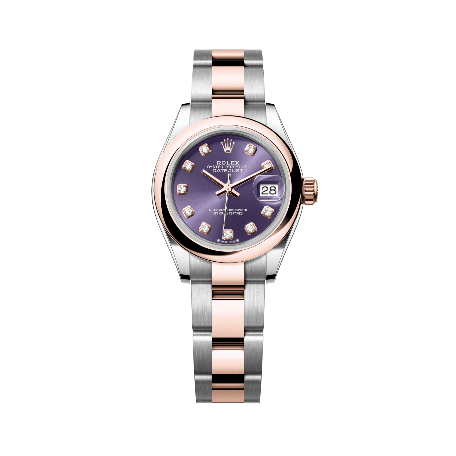 Rolex Lady-Datejust 28 mm Aubergine Set With Diamonds Dial Oystersteel and Everose Gold Oyster Bracelet 279161-0016 - WATCHXNYC