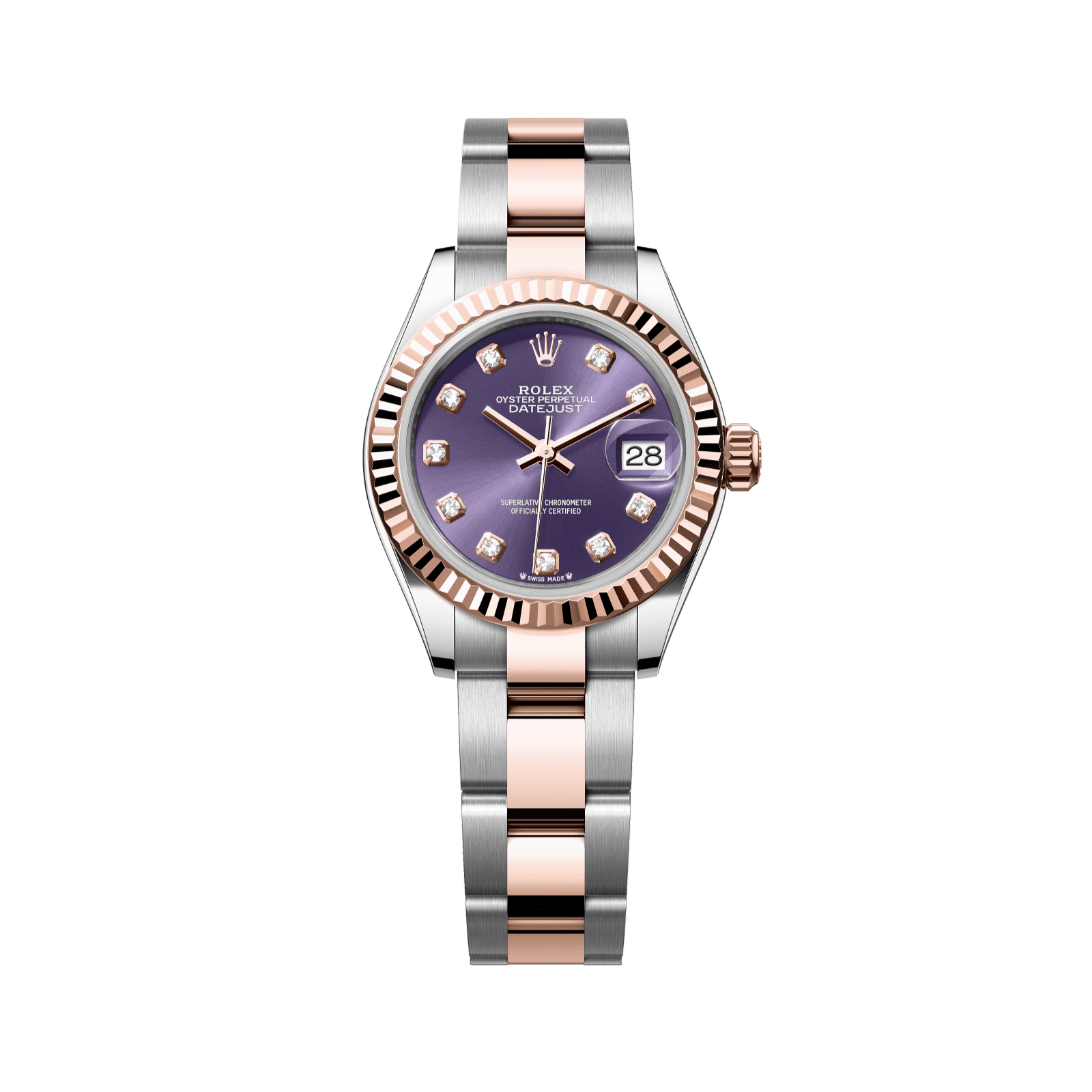 Rolex Lady-Datejust 28 mm Aubergine Set With Diamonds Dial Oystersteel and Everose Gold Oyster Bracelet 279171-0016 - WATCHXNYC