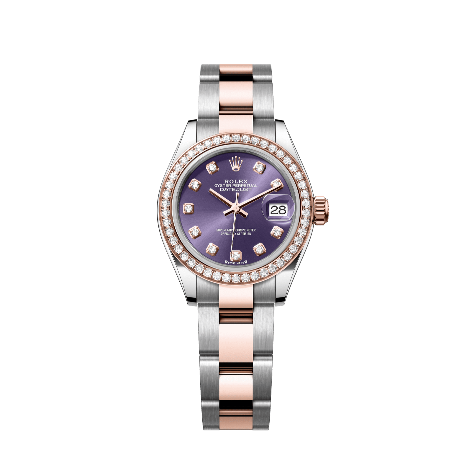 Rolex Lady-Datejust 28 mm Aubergine Set With Diamonds Dial Oystersteel and Everose Gold Oyster Bracelet 279381rbr-0016 - WATCHXNYC