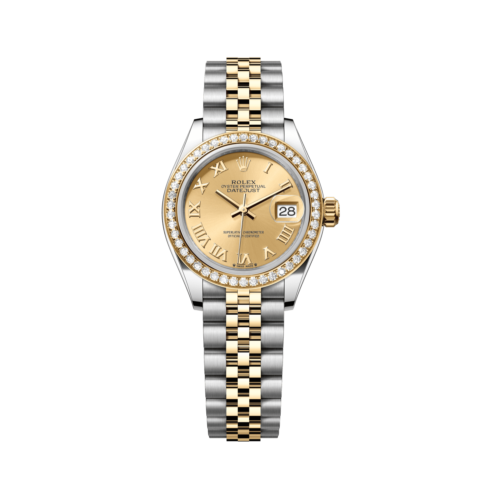 Rolex Lady-Datejust 28 mm Champagne-Colour Dial with Diamonds  Oystersteel and 18k Yellow Gold Jubilee Bracelet 279383rbr-0009 - WATCHXNYC