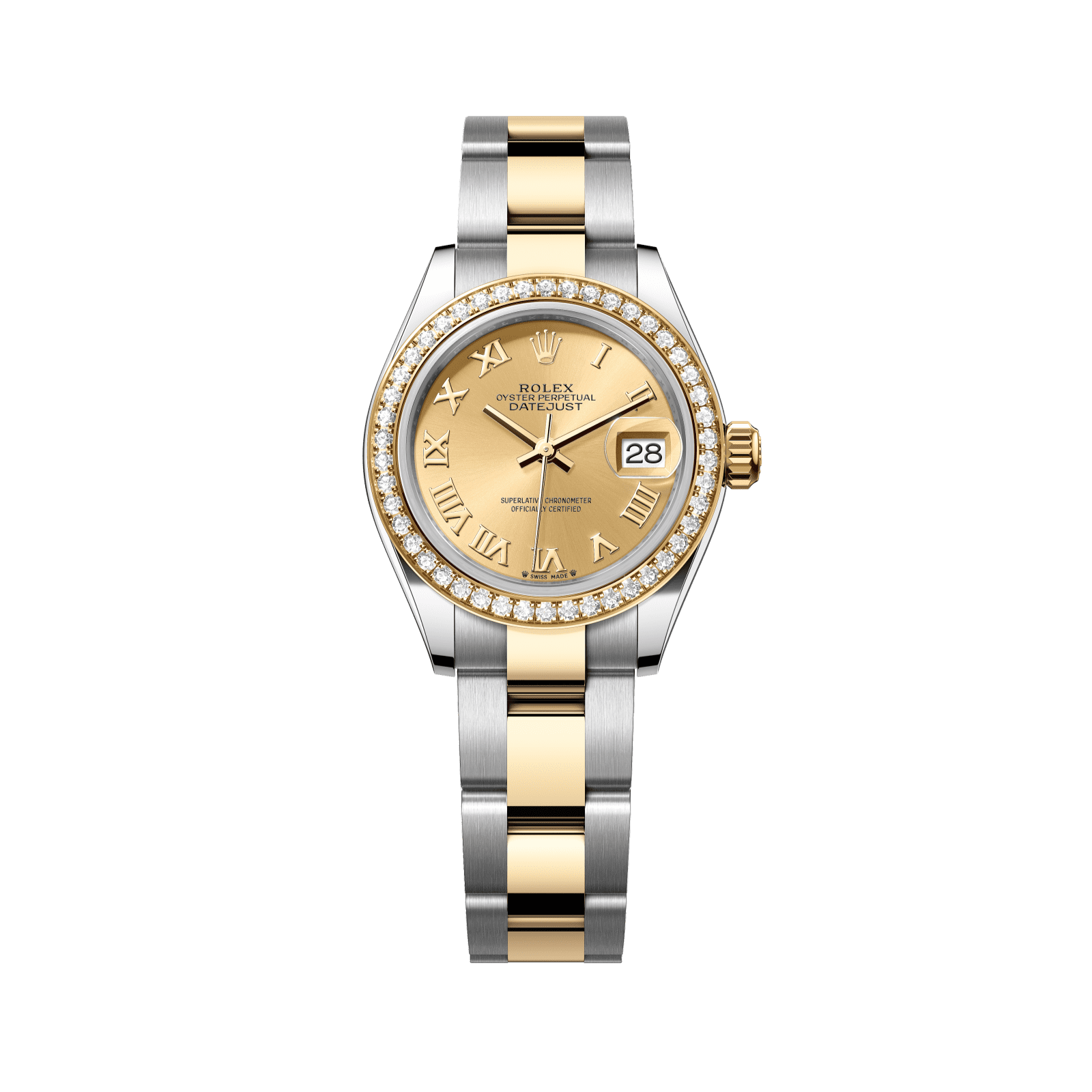 Rolex Lady-Datejust 28 mm Champagne-Colour Dial with Diamonds  Oystersteel and 18k Yellow Gold Oyster Bracelet 279383rbr-0010 - WATCHXNYC