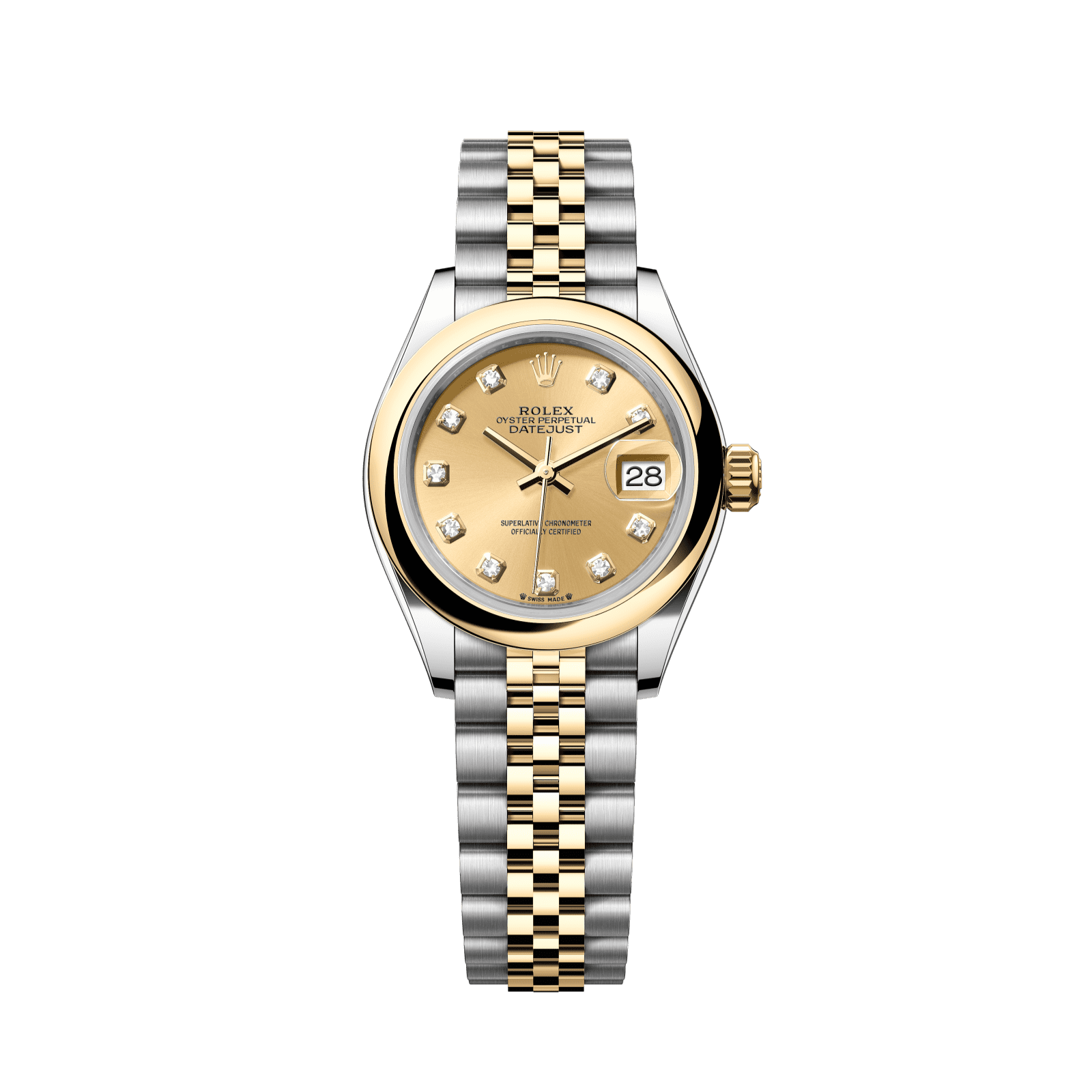 Rolex Lady-Datejust 28 mm Champagne-Colour Set With Diamonds Dial Oystersteel and 18k Yellow Gold Jubilee Bracelet 279163-0011 - WATCHXNYC
