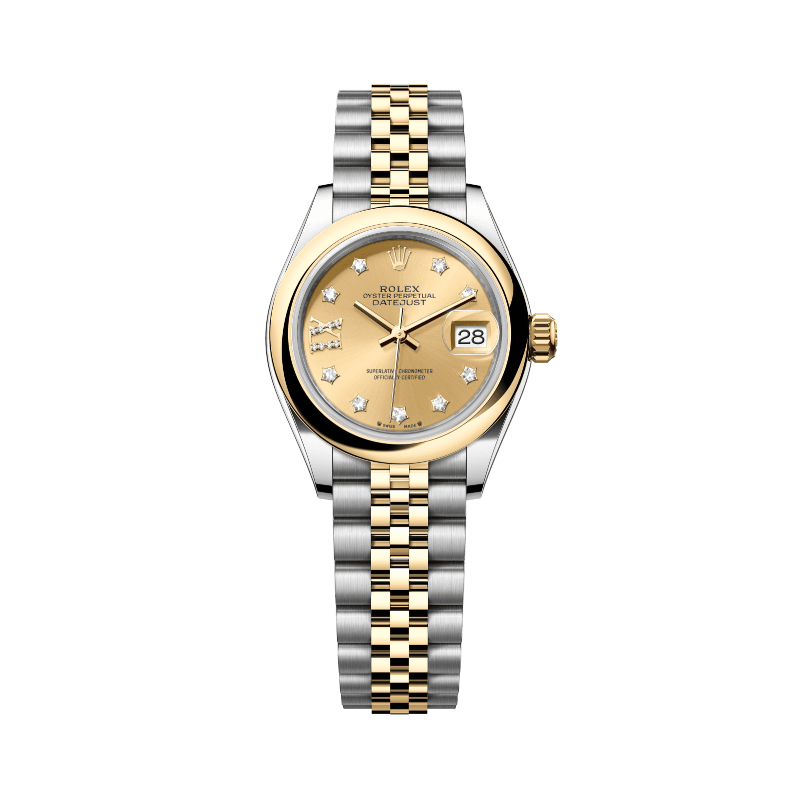 Rolex Lady-Datejust 28 mm Champagne-Colour Set With Diamonds Dial Oystersteel and 18k Yellow Gold Jubilee Bracelet 279163-0022 - WATCHXNYC
