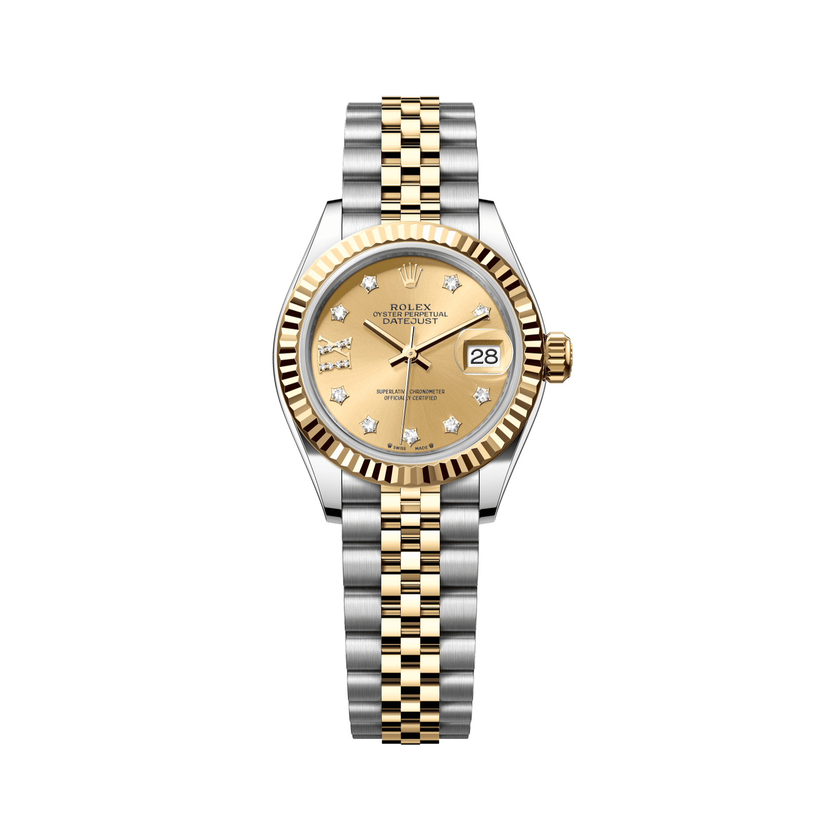 Rolex Lady-Datejust 28 mm Champagne-Colour Set With Diamonds Dial Oystersteel and 18k Yellow Gold Jubilee Bracelet 279173-0021 - WATCHXNYC