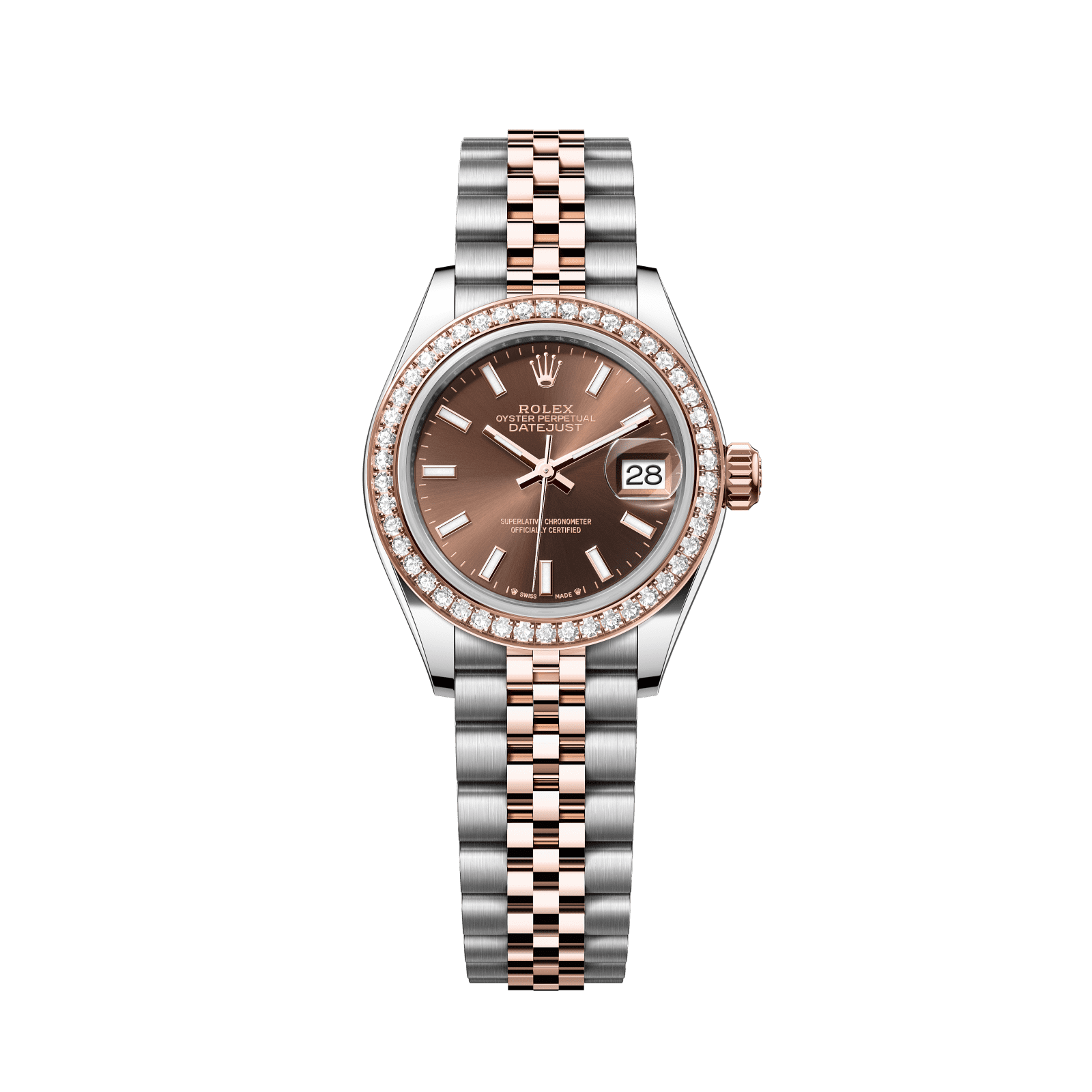 Rolex Lady-Datejust 28 mm Chocolate  Dial with Diamonds  Oystersteel and Everose Gold Jubilee Bracelet 279381rbr-0017 - WATCHXNYC