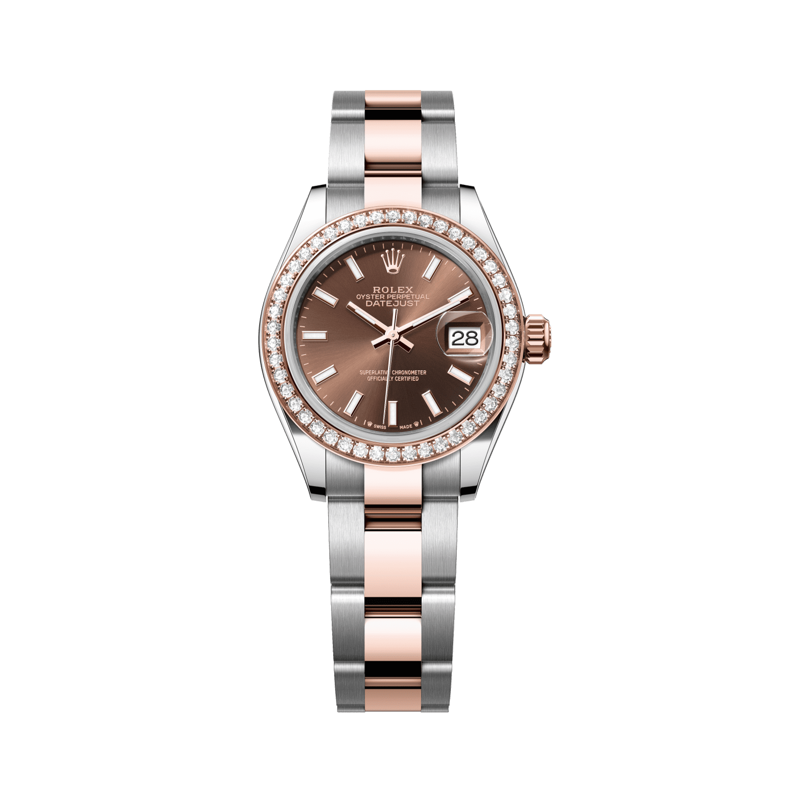 Rolex Lady-Datejust 28 mm Chocolate  Dial with Diamonds Oystersteel and Everose Gold Oyster Bracelet 279381rbr-0018 - WATCHXNYC