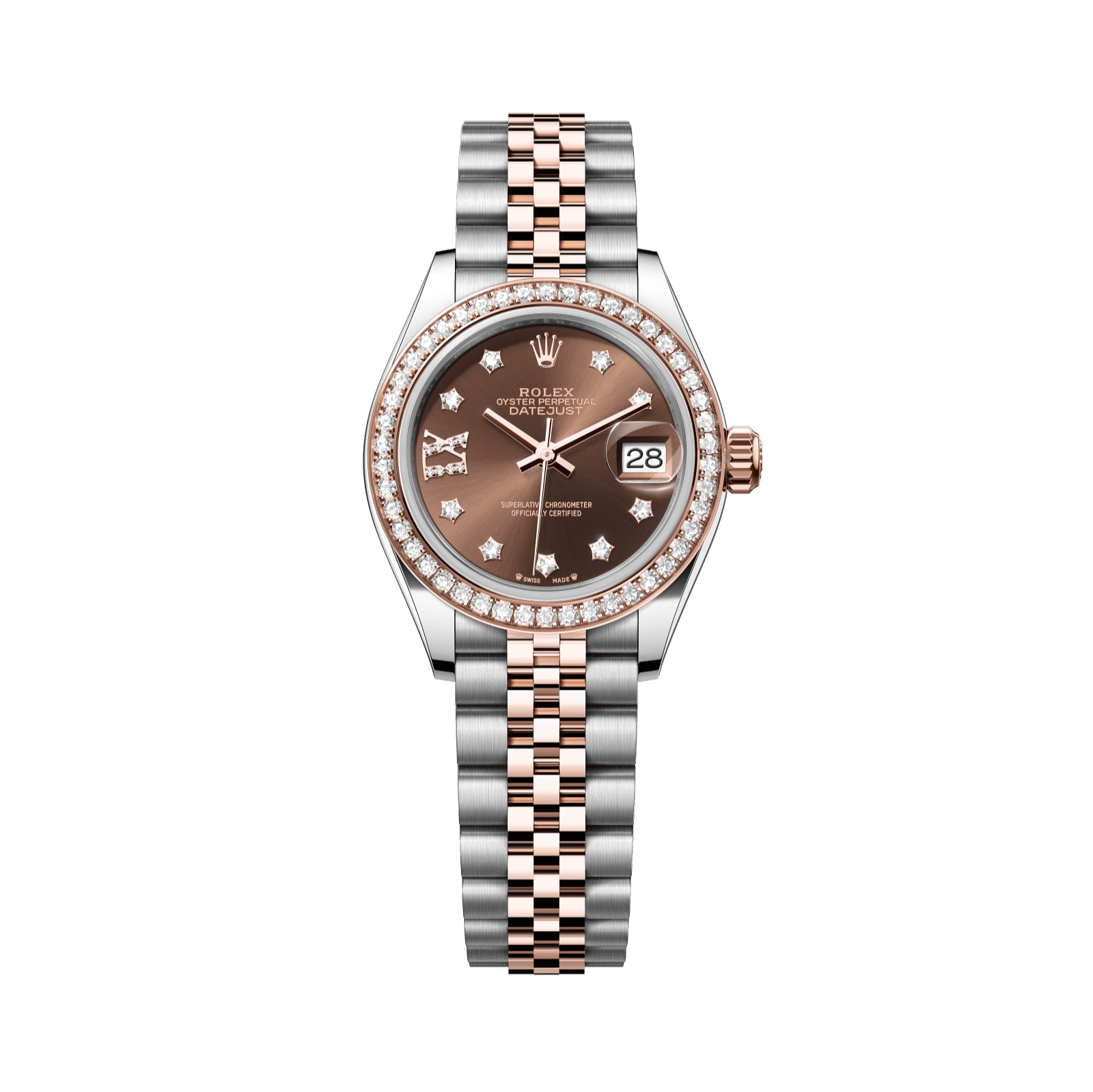 Rolex Lady-Datejust 28 mm Chocolate Set With Diamonds Dial Oystersteel and Everose Gold Jubilee Bracelet 279381rbr-0003 - WATCHXNYC