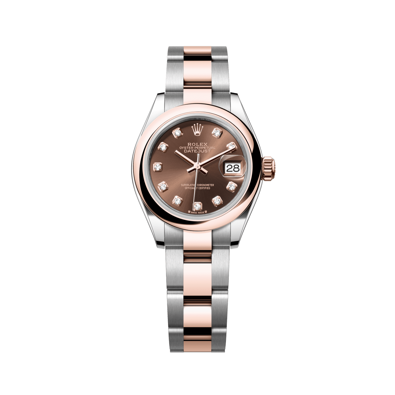 Rolex Lady-Datejust 28 mm Chocolate Set With Diamonds Dial Oystersteel and Everose Gold Oyster Bracelet 279161-0012 - WATCHXNYC