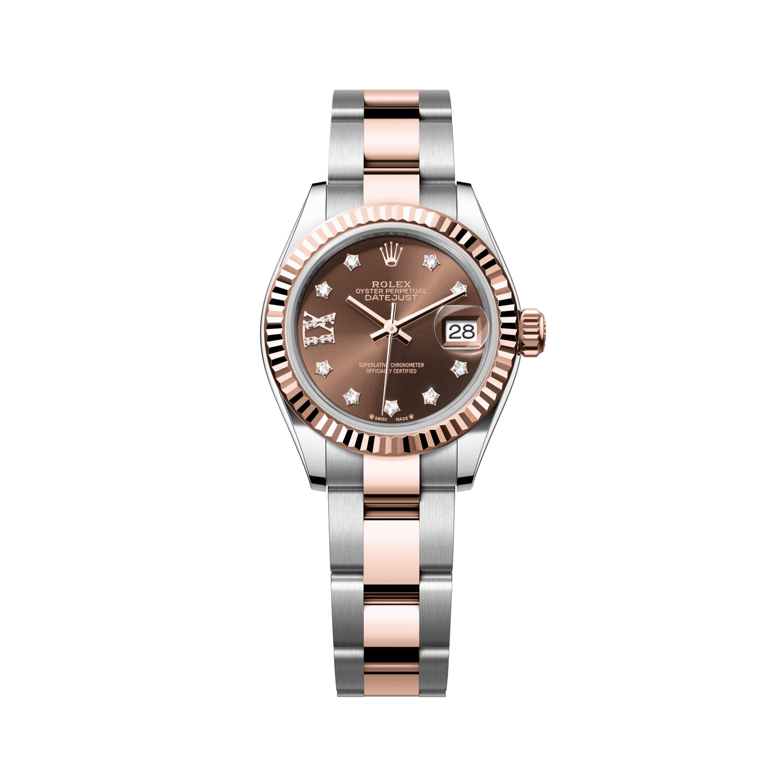 Rolex Lady-Datejust 28 mm Chocolate Set With Diamonds Dial Oystersteel and Everose Gold Oyster Bracelet 279171-0004 - WATCHXNYC