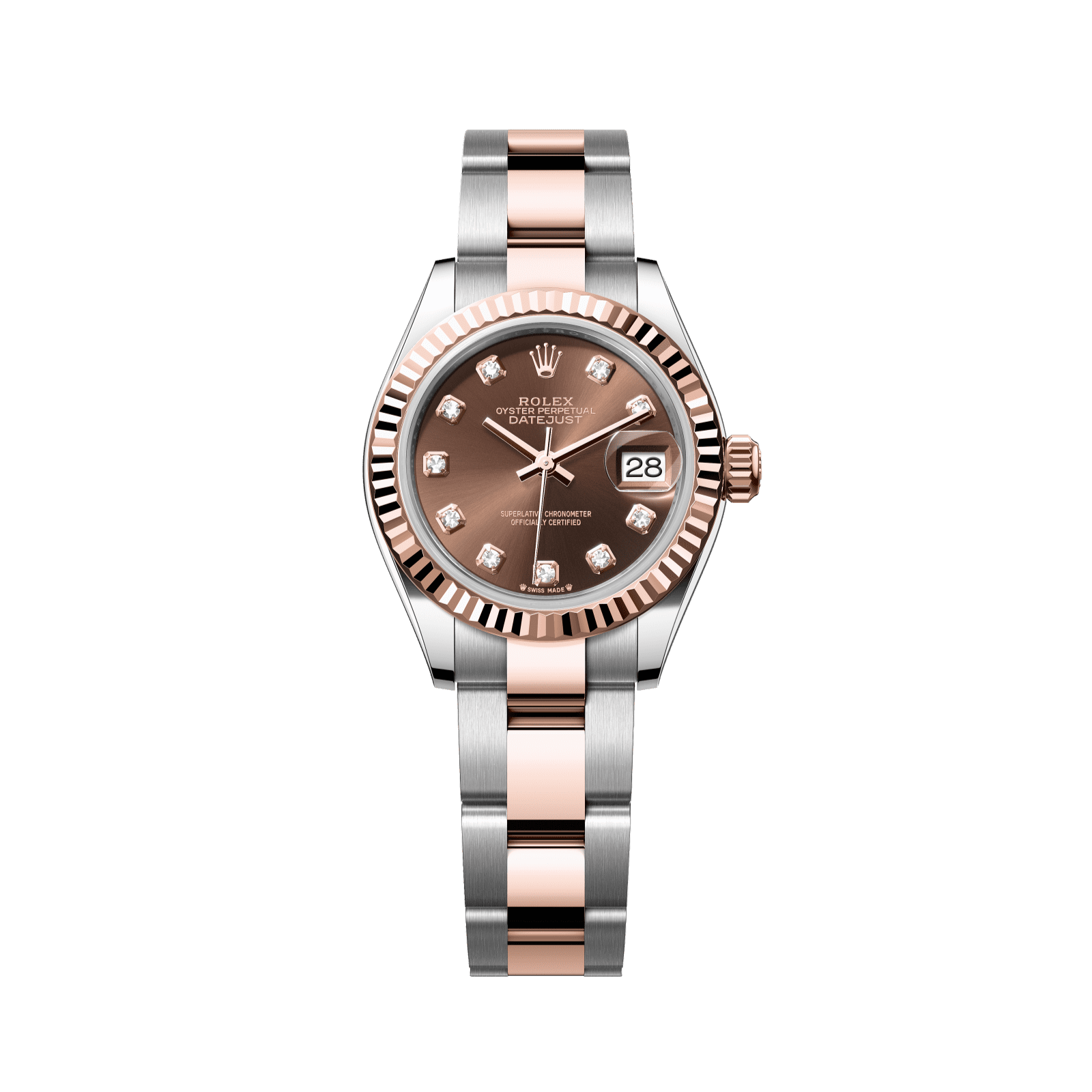 Rolex Lady-Datejust 28 mm Chocolate Set With Diamonds Dial Oystersteel and Everose Gold Oyster Bracelet 279171-0012 - WATCHXNYC