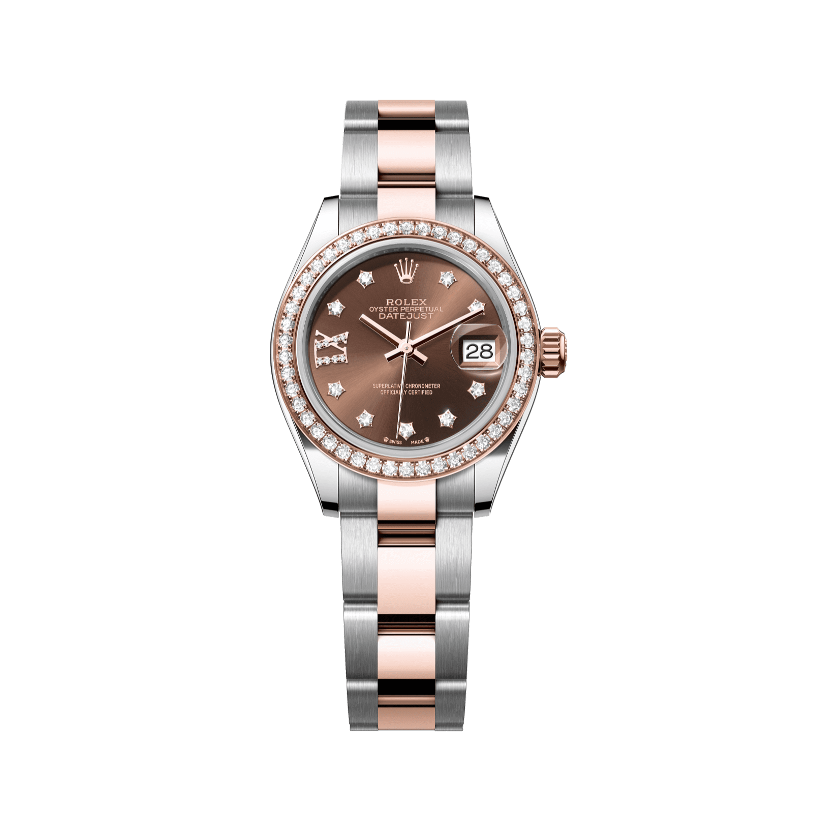Rolex Lady-Datejust 28 mm Chocolate Set With Diamonds Dial Oystersteel and Everose Gold Oyster Bracelet 279381rbr-0004 - WATCHXNYC