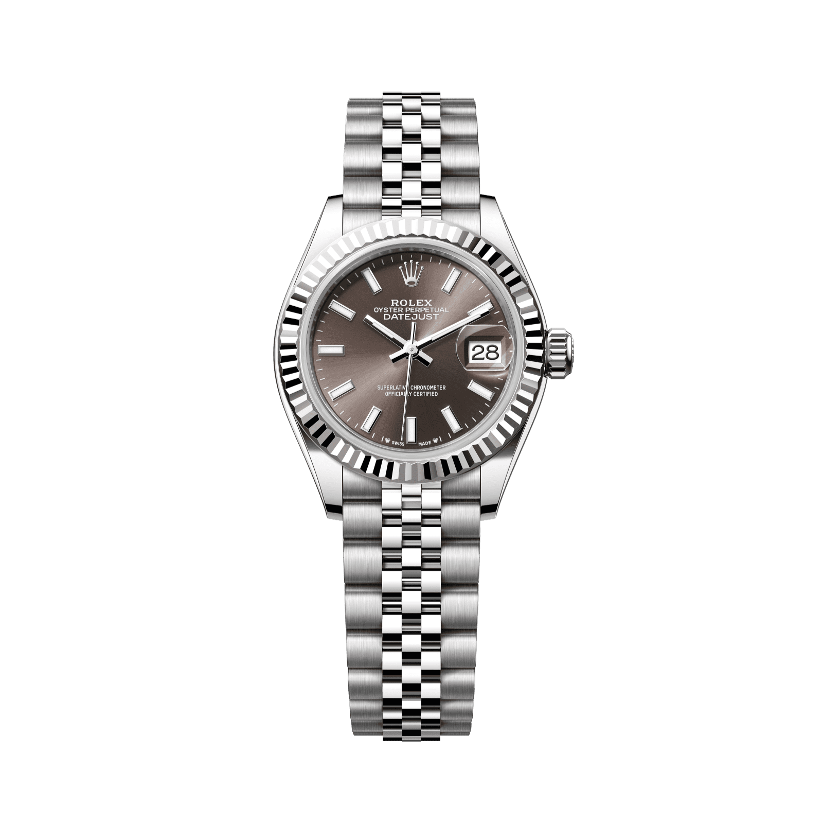 Rolex Lady-Datejust 28 mm Dark Grey Dial Oystersteel and White Gold Jubilee Bracelet 279174-0011 - WATCHXNYC