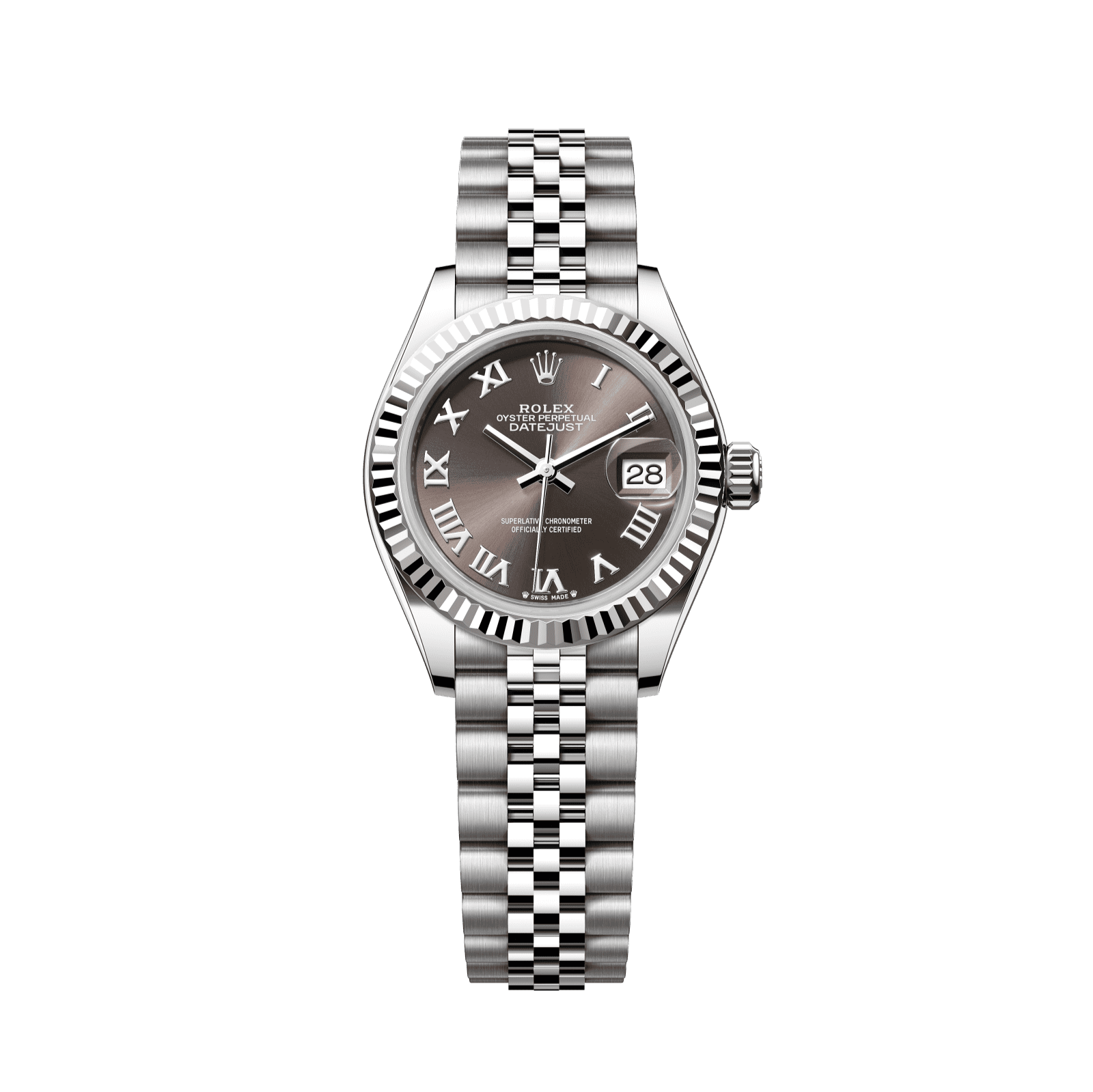 Rolex Lady-Datejust 28 mm Dark Grey Dial Oystersteel and White Gold Jubilee Bracelet 279174-0013 - WATCHXNYC