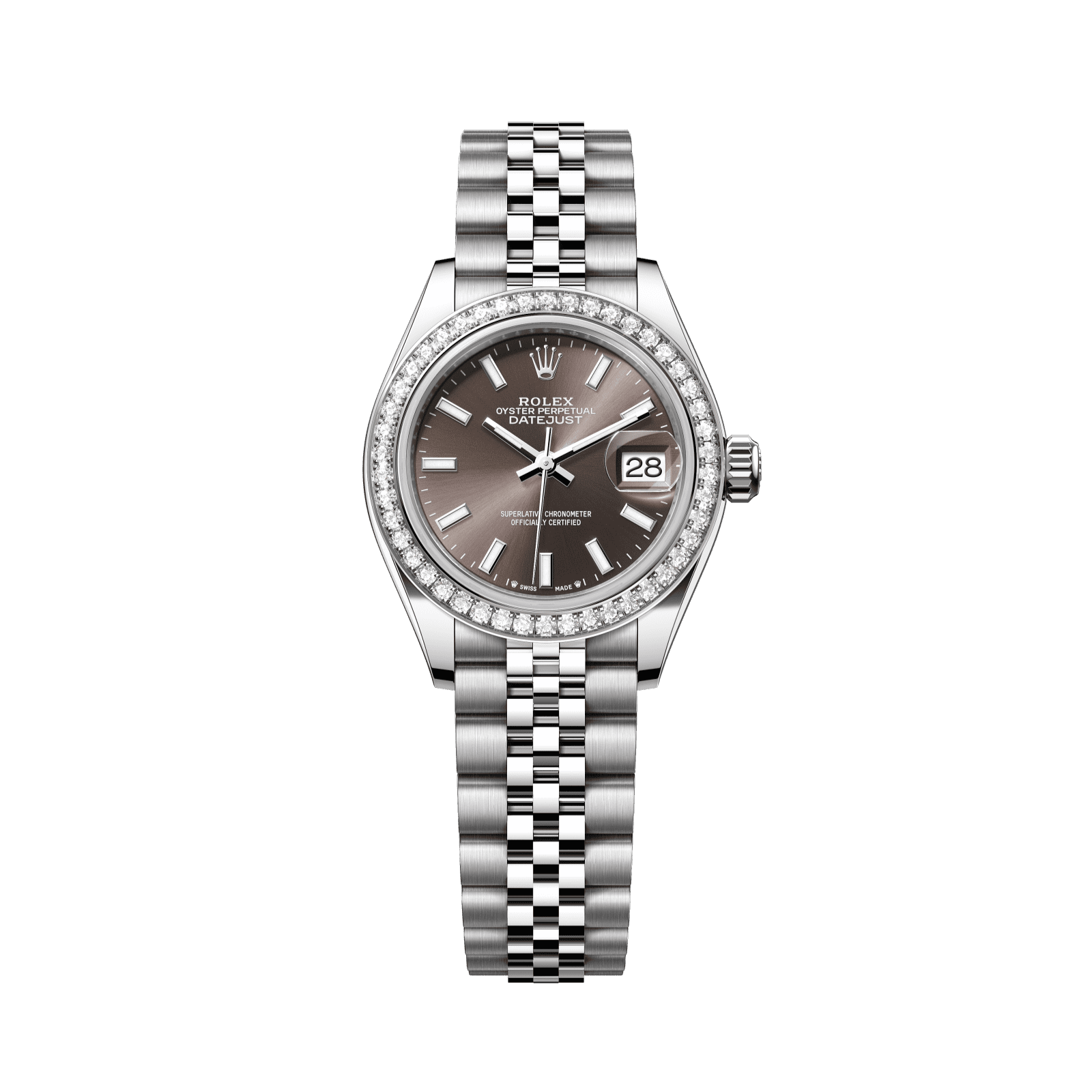Rolex Lady-Datejust 28 mm Dark Grey Dial with Diamonds Oystersteel and White Gold Jubilee Bracelet 279384rbr-0013 - WATCHXNYC