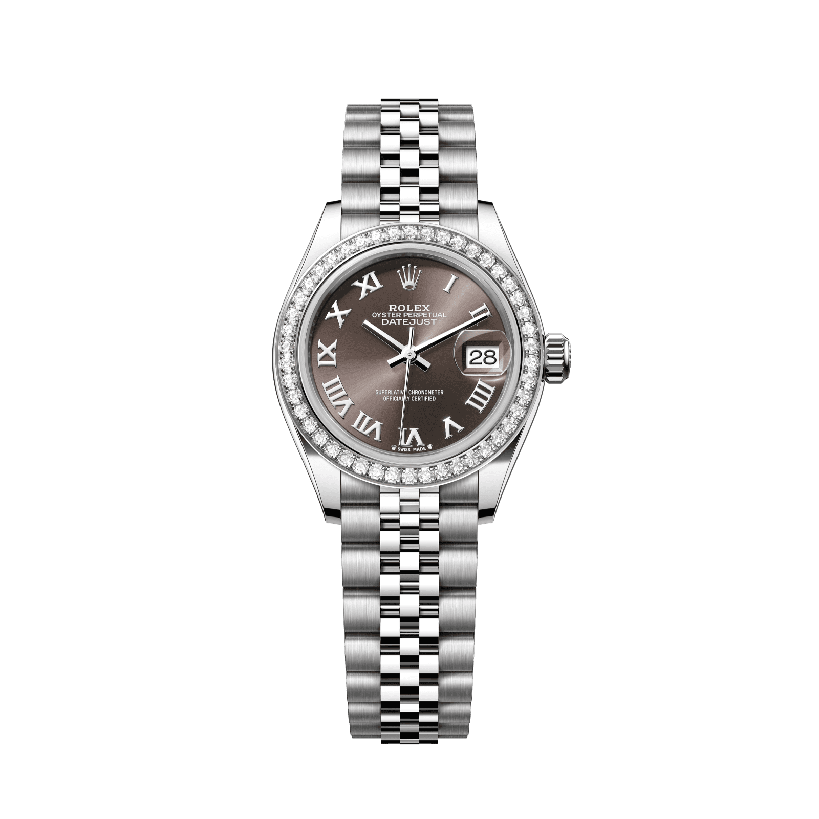 Rolex Lady-Datejust 28 mm Dark Grey Dial with Diamonds Oystersteel and White Gold Jubilee Bracelet 279384rbr-0015 - WATCHXNYC