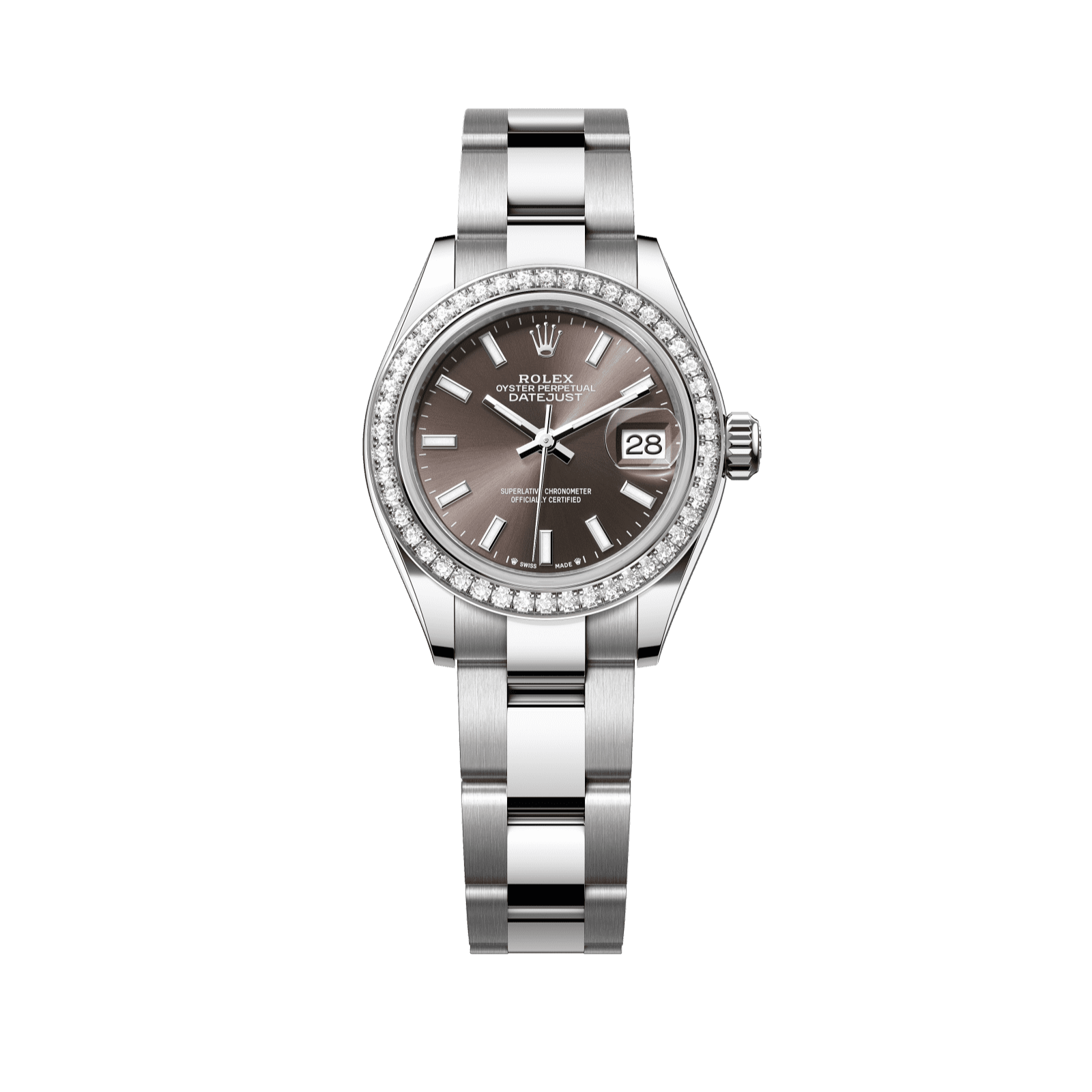 Rolex Lady-Datejust 28 mm Dark Grey Dial with Diamonds Oystersteel and White Gold Oyster Bracelet 279384rbr-0014 - WATCHXNYC