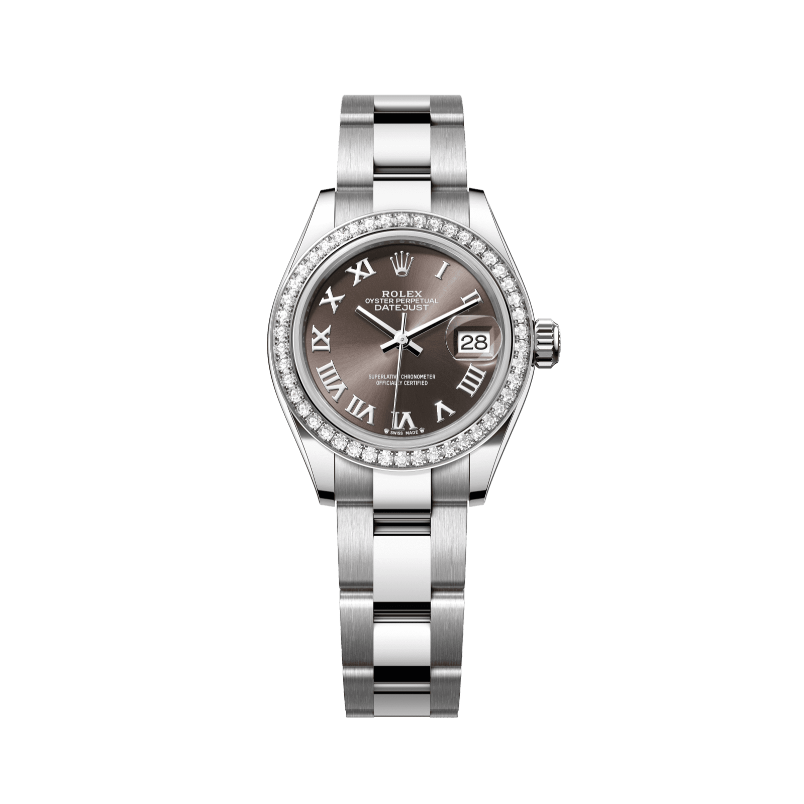 Rolex Lady-Datejust 28 mm Dark Grey Dial with Diamonds Oystersteel and White Gold Oyster Bracelet 279384rbr-0016 - WATCHXNYC