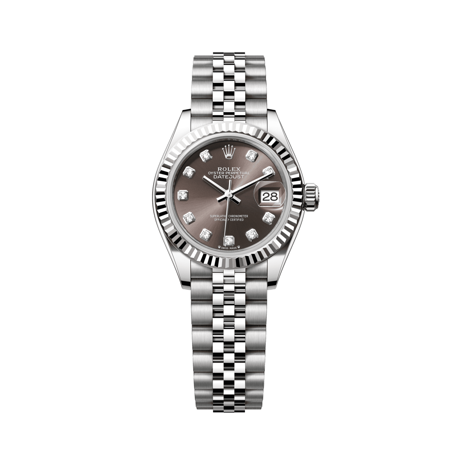 Rolex Lady-Datejust 28 mm Dark Grey Set With Diamonds Dial Oystersteel and White Gold Jubilee Bracelet 279174-0015 - WATCHXNYC