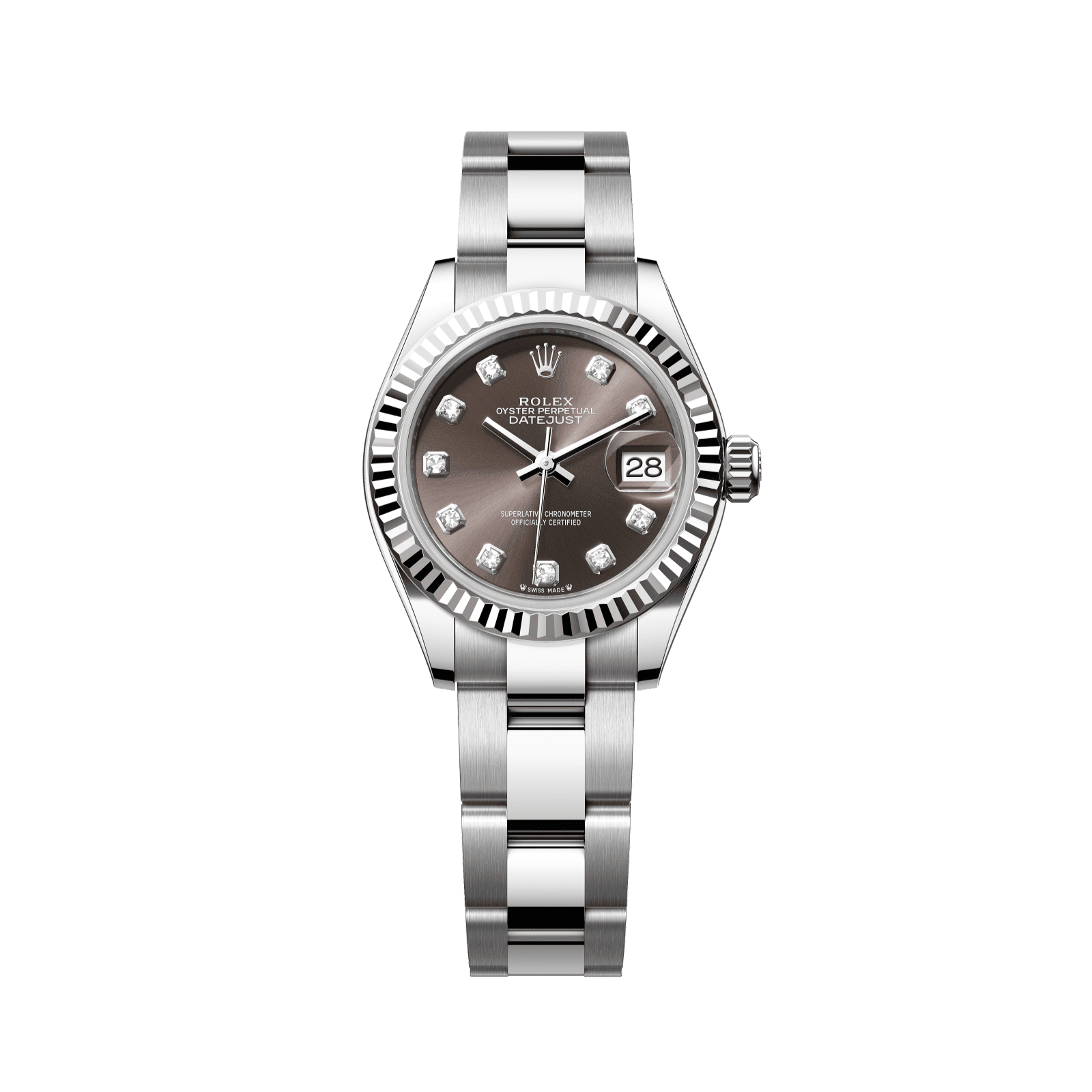 Rolex Lady-Datejust 28 mm Dark Grey Set With Diamonds Dial Oystersteel and White Gold Oyster Bracelet 279174-0016 - WATCHXNYC