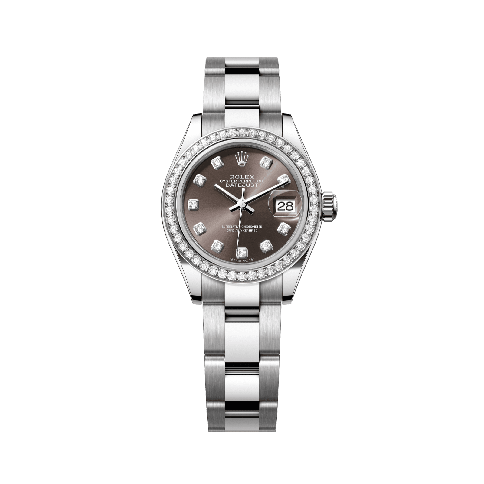 Rolex Lady-Datejust 28 mm Dark Grey Set With Diamonds Dial Oystersteel and White Gold Oyster Bracelet 279384rbr-0018 - WATCHXNYC