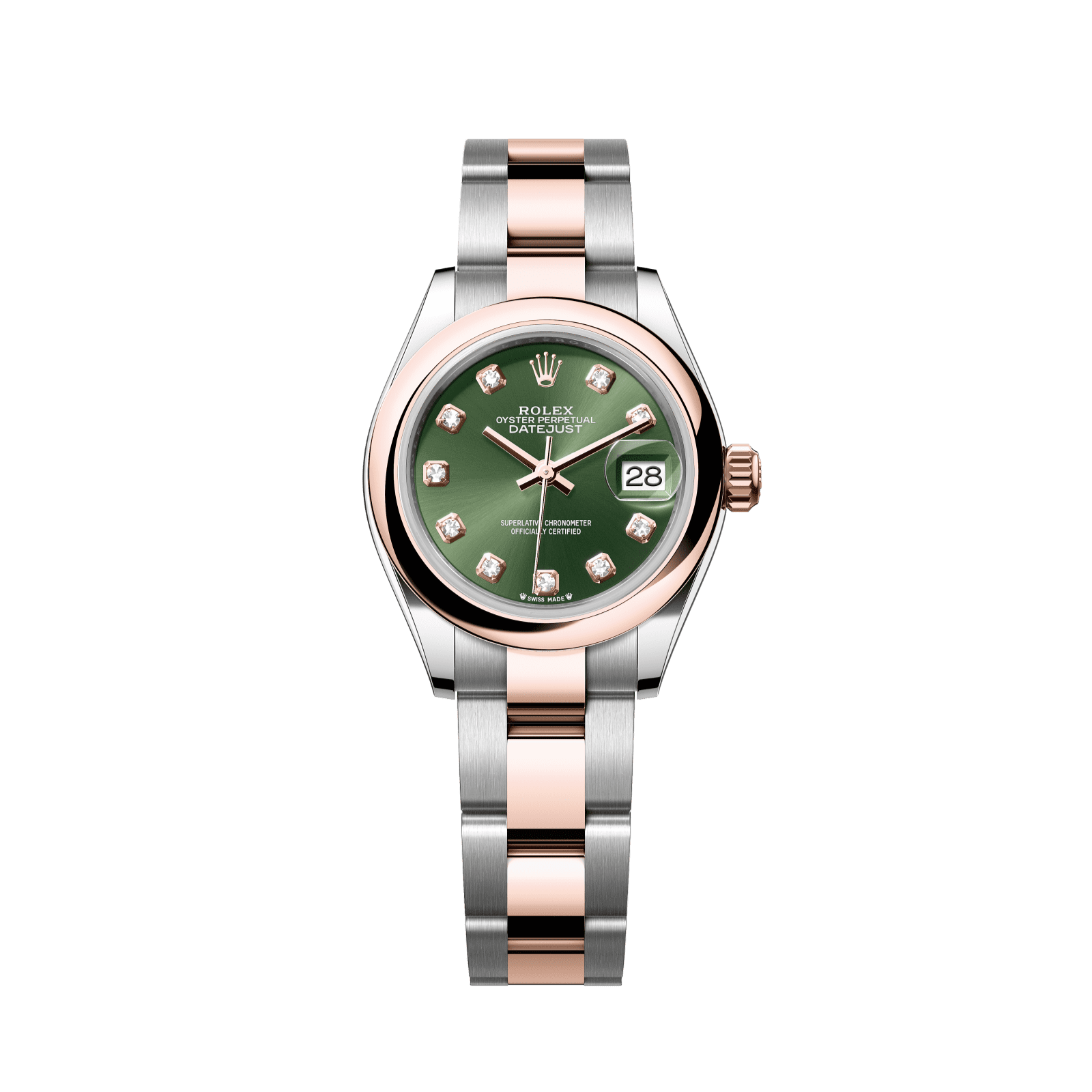Rolex Lady-Datejust 28 mm Olive Green Set With Diamonds Dial Oystersteel and Everose Gold Oyster Bracelet 279161-0008 - WATCHXNYC
