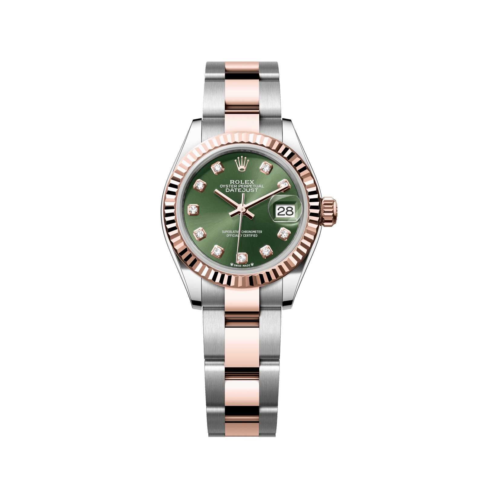 Rolex Lady-Datejust 28 mm Olive Green Set With Diamonds Dial Oystersteel and Everose Gold Oyster Bracelet 279171-0008 - WATCHXNYC
