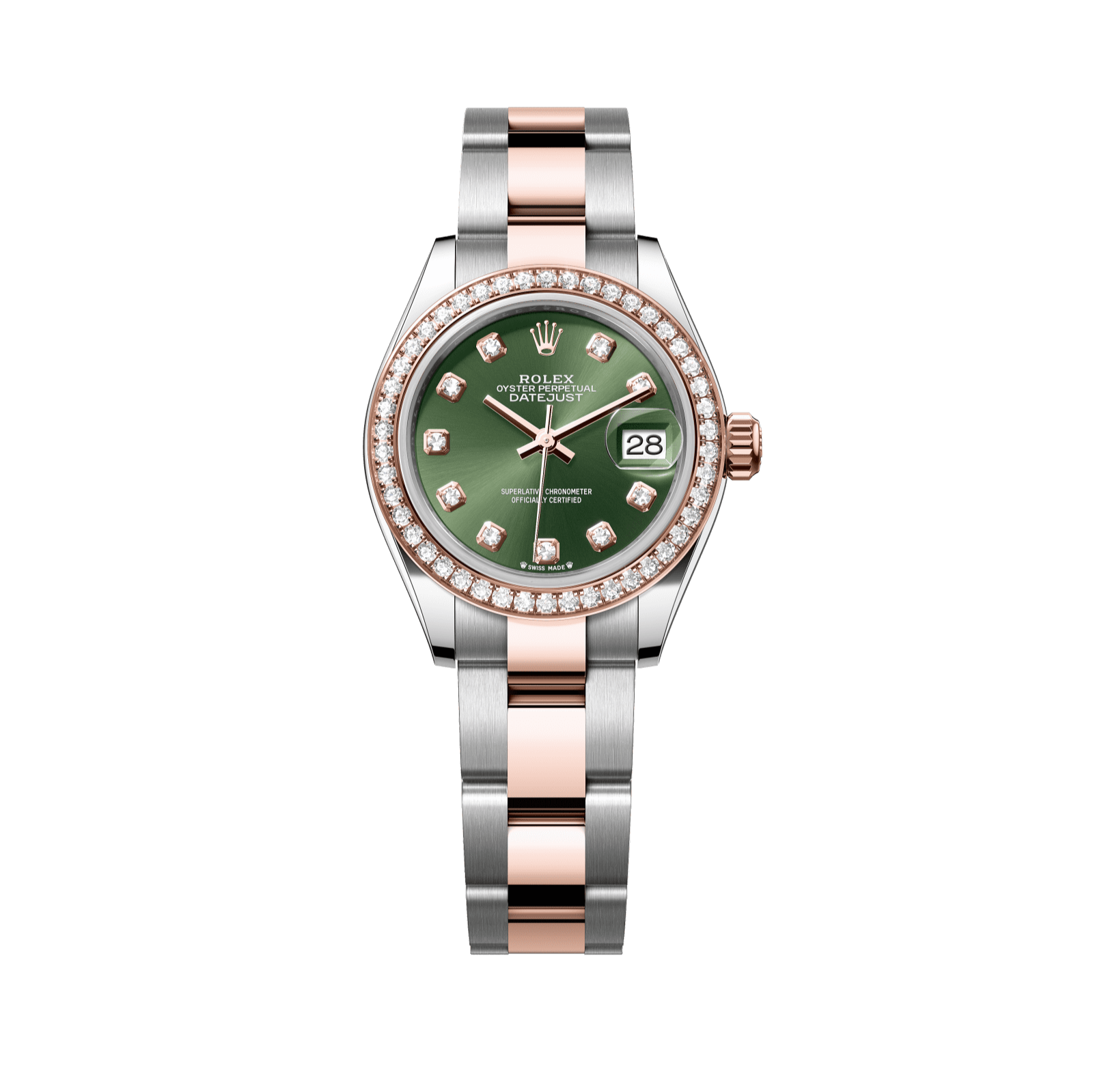 Rolex Lady-Datejust 28 mm Olive Green Set With Diamonds Dial Oystersteel and Everose Gold Oyster Bracelet 279381rbr-0008 - WATCHXNYC