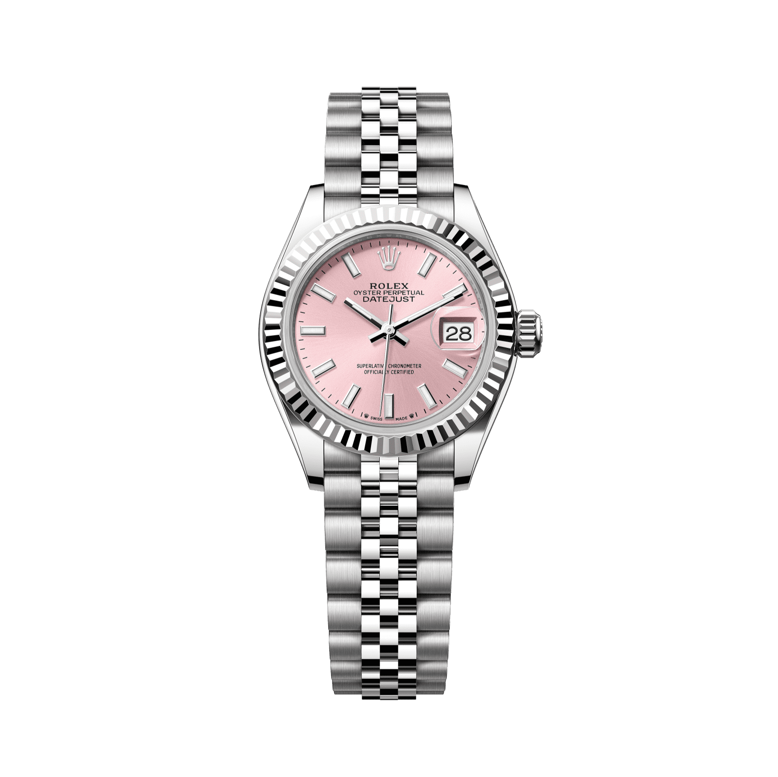 Rolex Lady-Datejust 28 mm Pink  Dial Oystersteel and White Gold Jubilee Bracelet 279174-0001 - WATCHXNYC