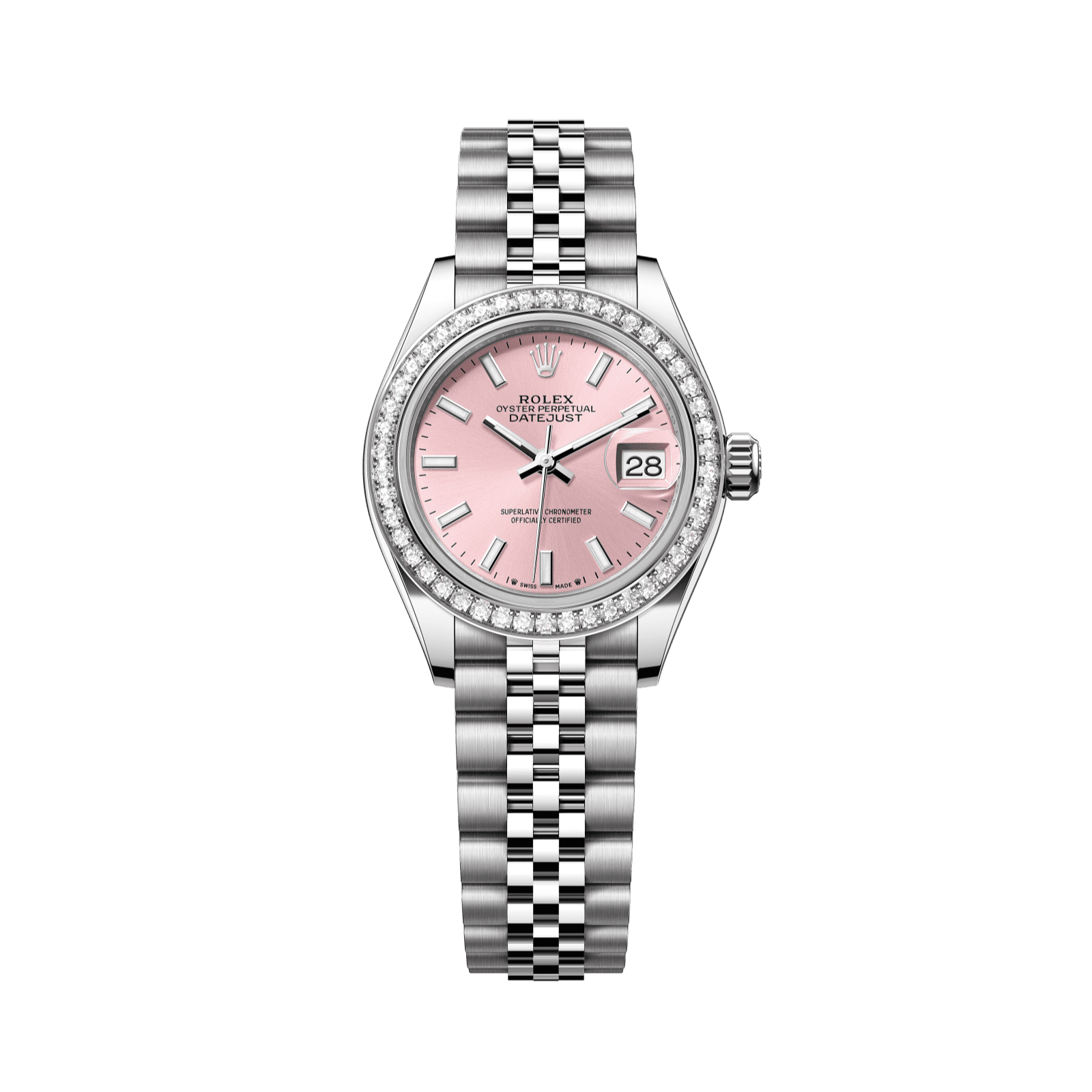 Rolex Lady-Datejust 28 mm Pink  Dial with Diamonds Oystersteel and White Gold Jubilee Bracelet 279384rbr-0001 - WATCHXNYC
