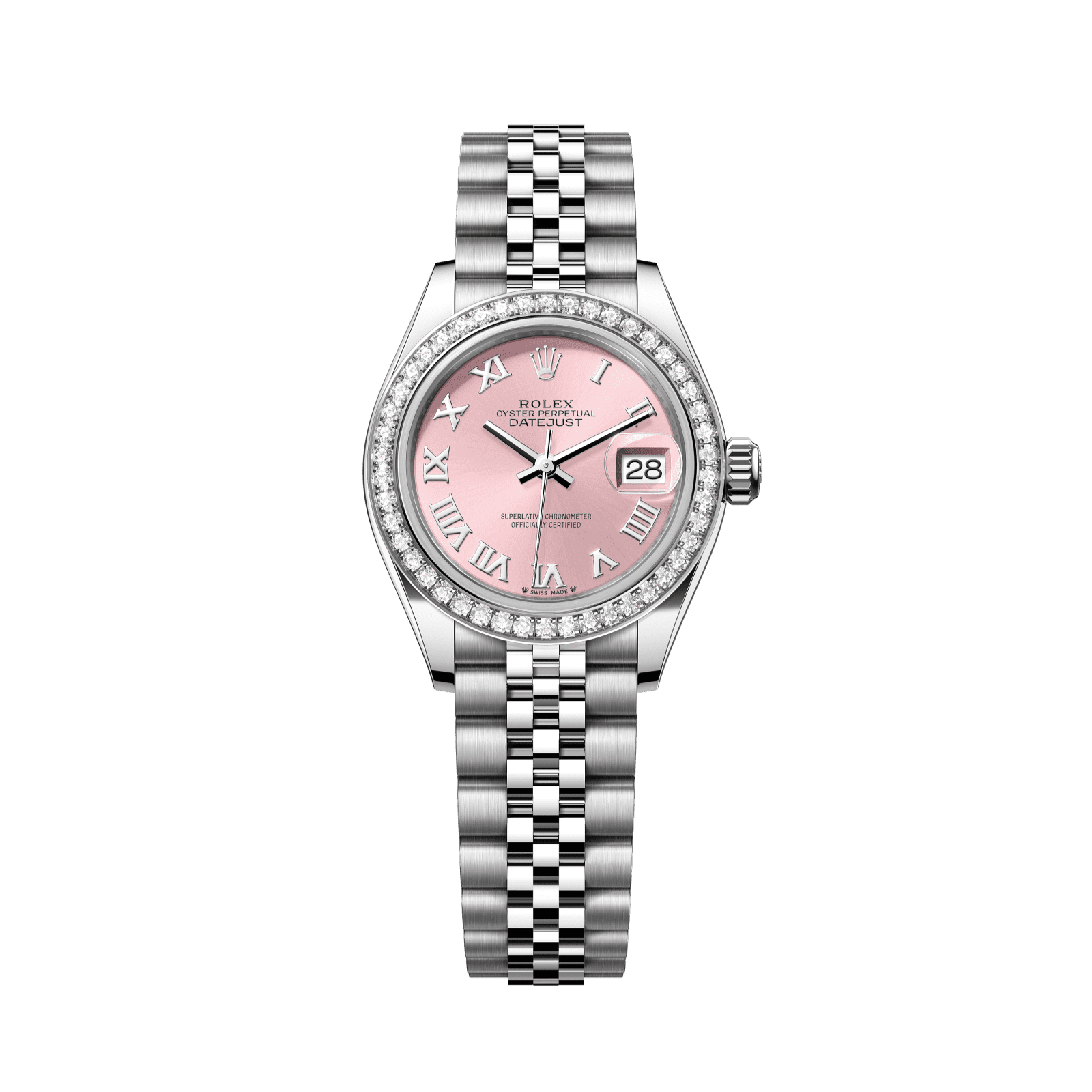 Rolex Lady-Datejust 28 mm Pink  Dial with Diamonds Oystersteel and White Gold Jubilee Bracelet 279384rbr-0005 - WATCHXNYC
