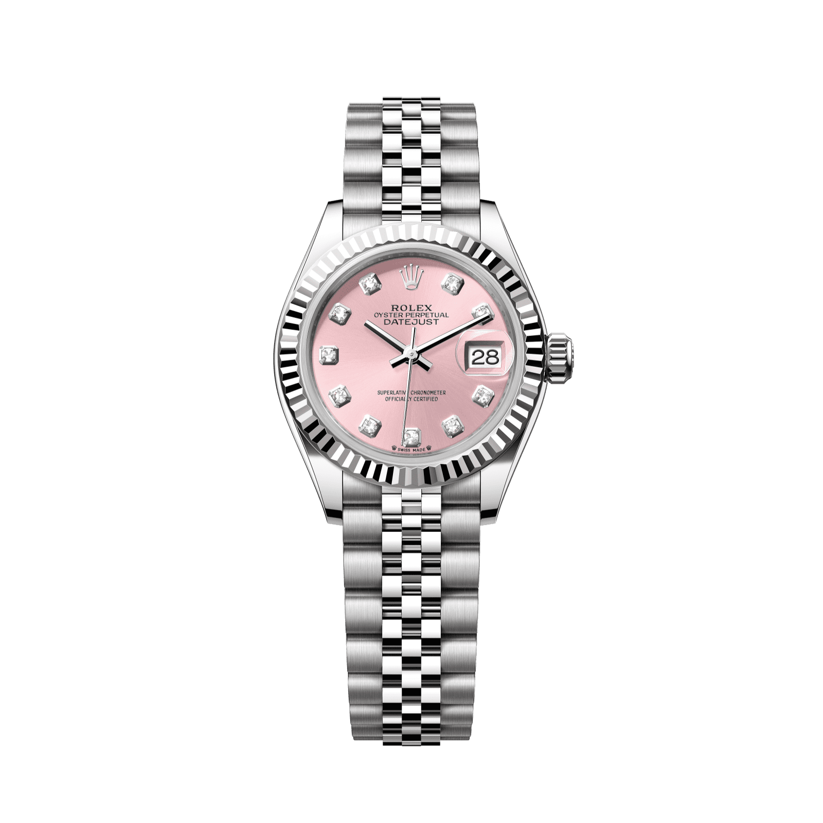 Rolex Lady-Datejust 28 mm Pink Set With Diamonds Dial Oystersteel and White Gold Jubilee Bracelet 279174-0003 - WATCHXNYC