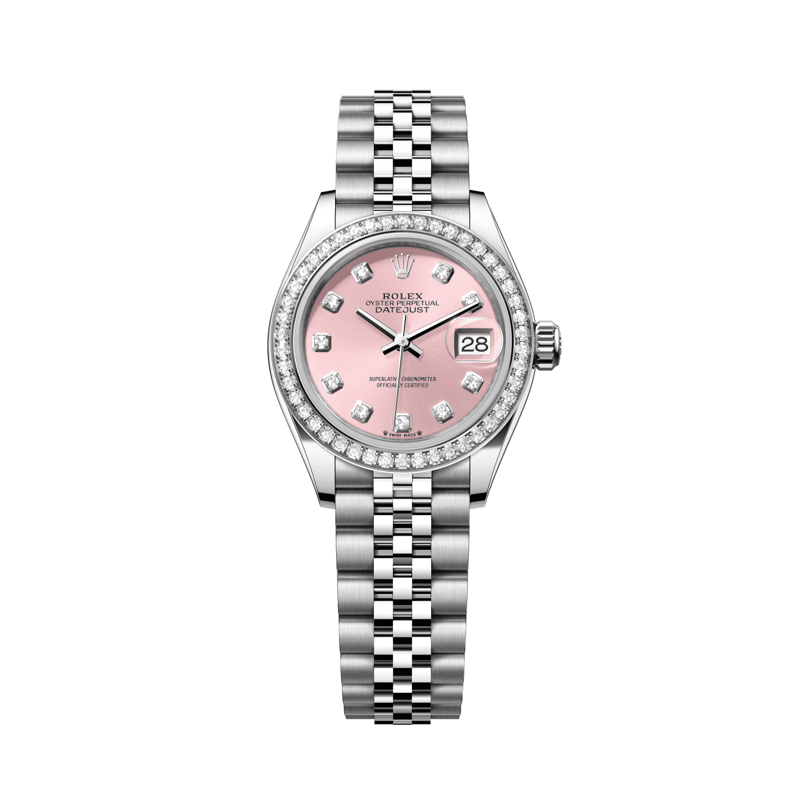 Rolex Lady-Datejust 28 mm Pink Set With Diamonds Dial Oystersteel and White Gold Jubilee Bracelet 279384rbr-0003 - WATCHXNYC
