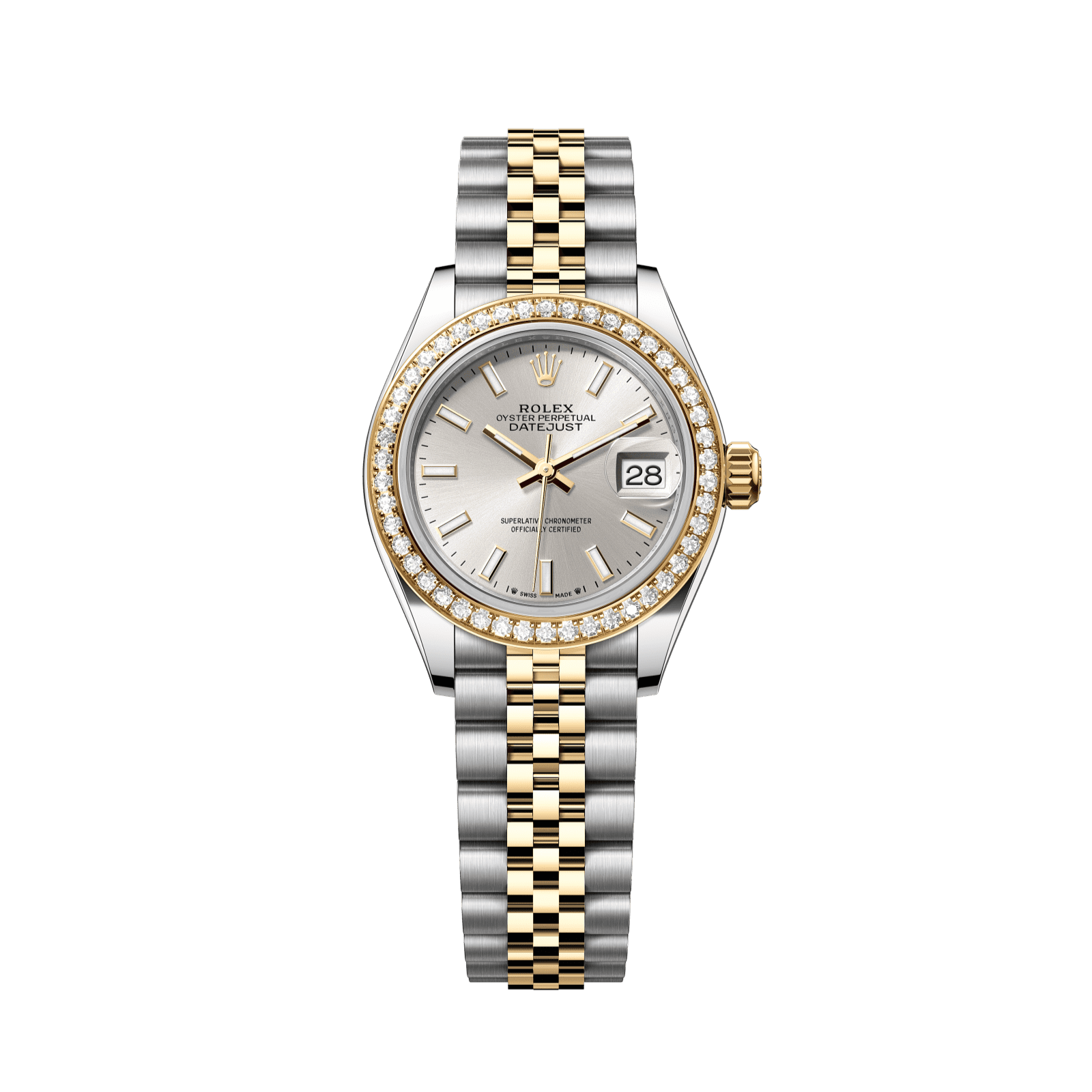 Rolex Lady-Datejust 28 mm Silver Dial with Diamonds  Oystersteel and 18k Yellow Gold Jubilee Bracelet 279383rbr-0017 - WATCHXNYC