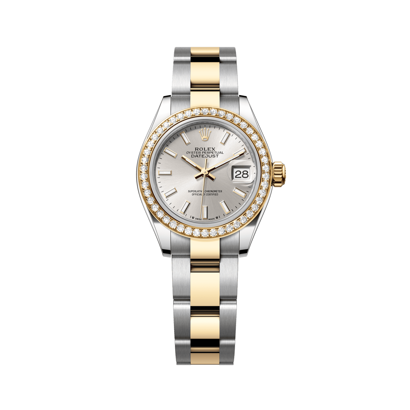 Rolex Lady-Datejust 28 mm Silver Dial with Diamonds  Oystersteel and 18k Yellow Gold Oyster Bracelet 279383rbr-0018 - WATCHXNYC