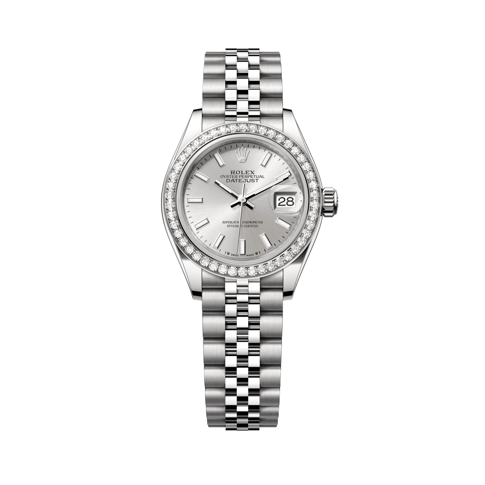 Rolex Lady-Datejust 28 mm Silver Dial with Diamonds Oystersteel and White Gold Jubilee Bracelet 279384rbr-0007 - WATCHXNYC