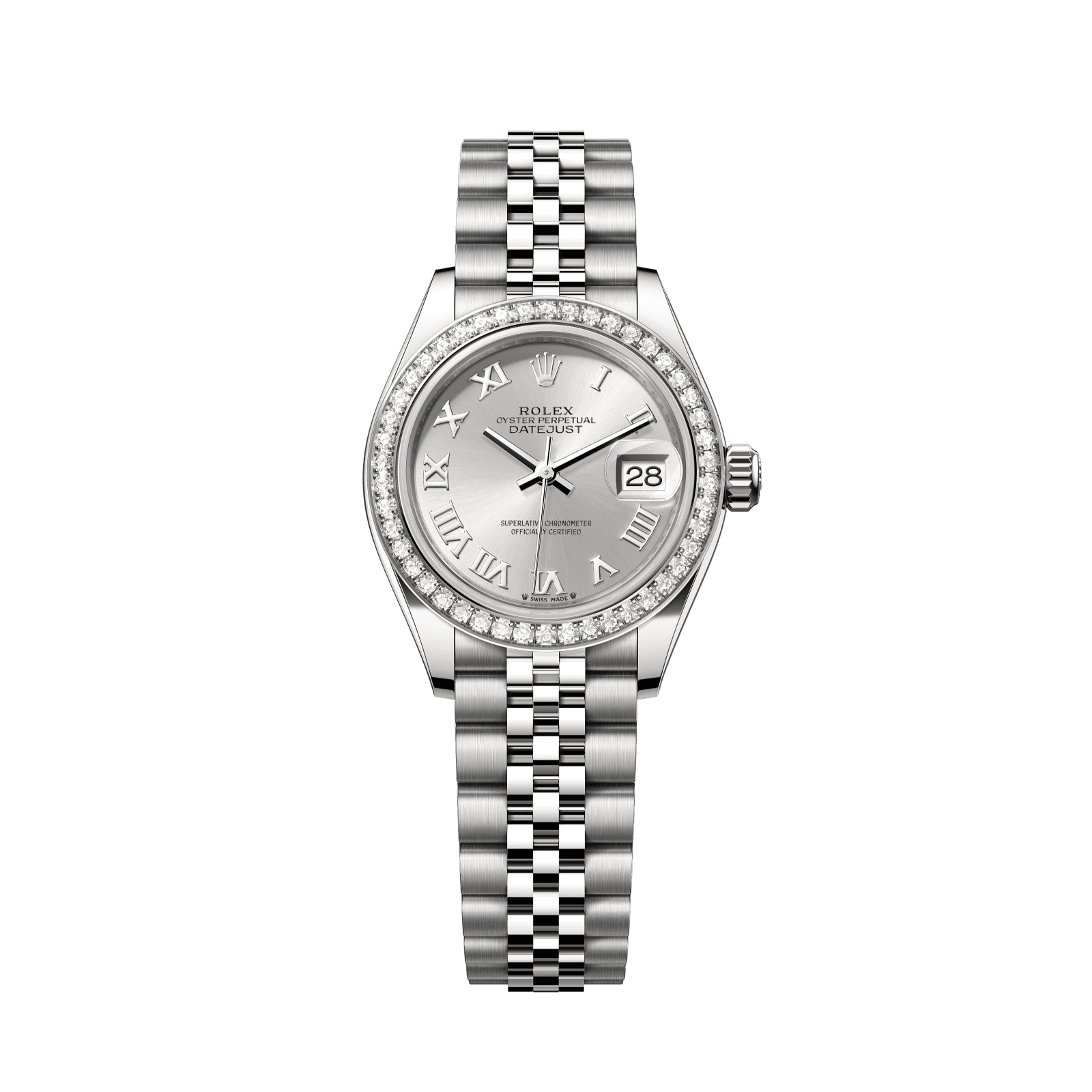 Rolex Lady-Datejust 28 mm Silver  Dial with Diamonds Oystersteel and White Gold Jubilee Bracelet 279384rbr-0009 - WATCHXNYC