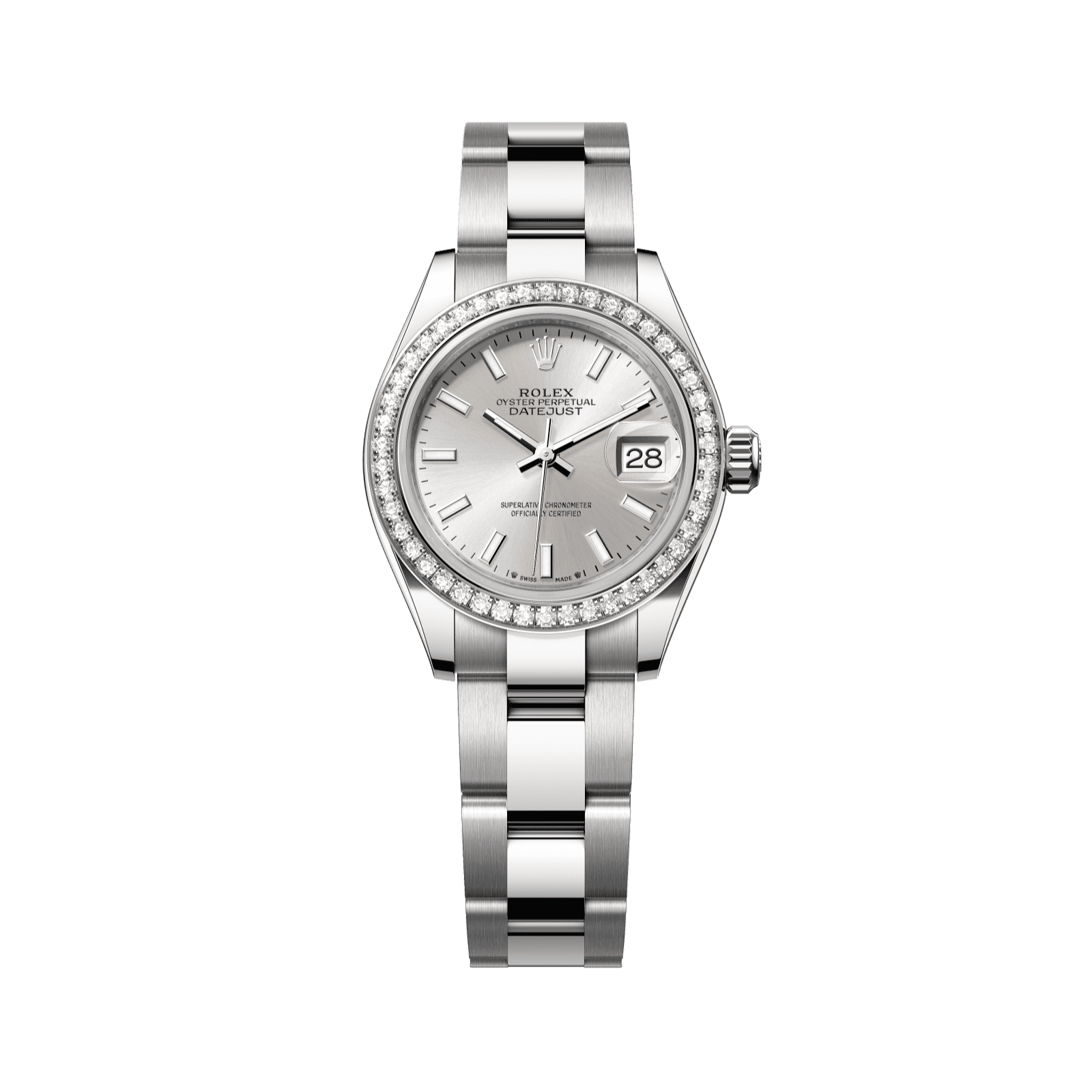 Rolex Lady-Datejust 28 mm Silver  Dial with Diamonds Oystersteel and White Gold Oyster Bracelet 279384rbr-0008 - WATCHXNYC