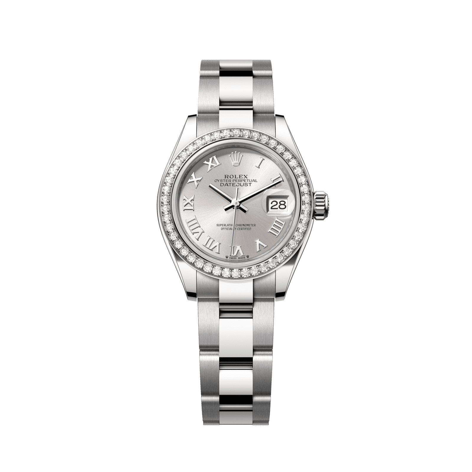 Rolex Lady-Datejust 28 mm Silver  Dial with Diamonds Oystersteel and White Gold Oyster Bracelet 279384rbr-0010 - WATCHXNYC