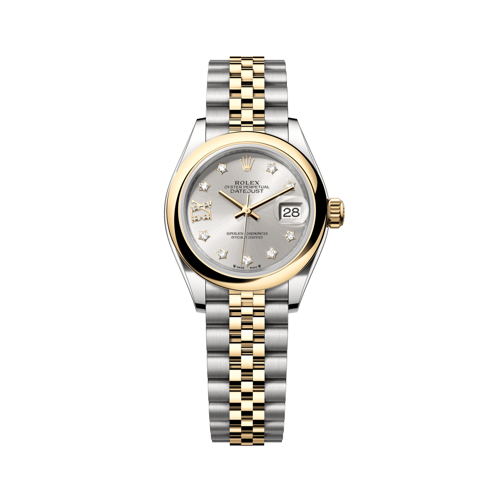 Rolex Lady-Datejust 28 mm Silver Set With Diamonds Dial Oystersteel and 18k Yellow Gold Jubilee Bracelet 279163-0003 - WATCHXNYC