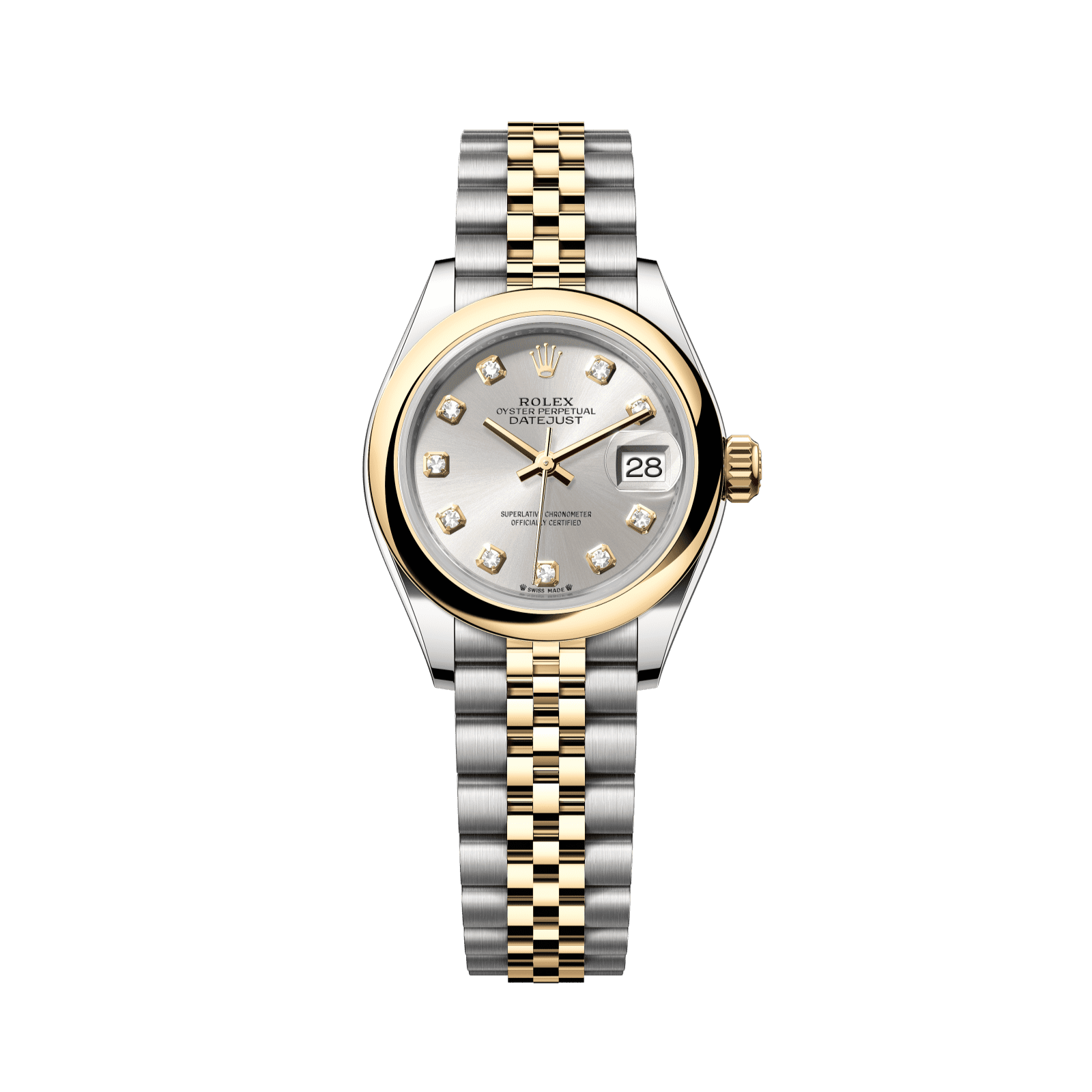 Rolex Lady-Datejust 28 mm Silver Set With Diamonds Dial Oystersteel and 18k Yellow Gold Jubilee Bracelet 279163-0007 - WATCHXNYC