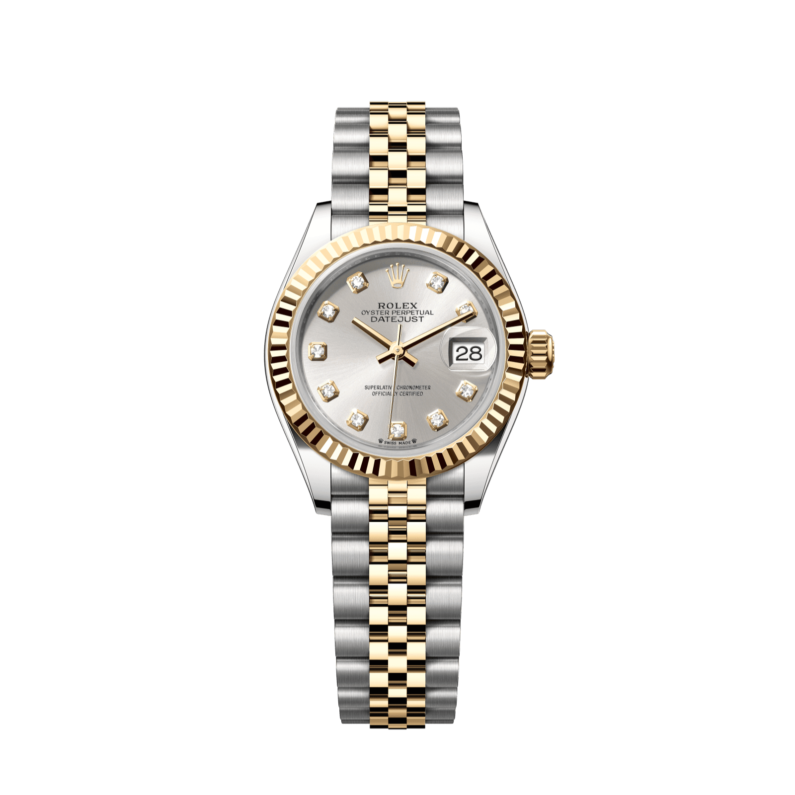 Rolex Lady-Datejust 28 mm Silver Set With Diamonds Dial Oystersteel and 18k Yellow Gold Jubilee Bracelet 279173-0007 - WATCHXNYC