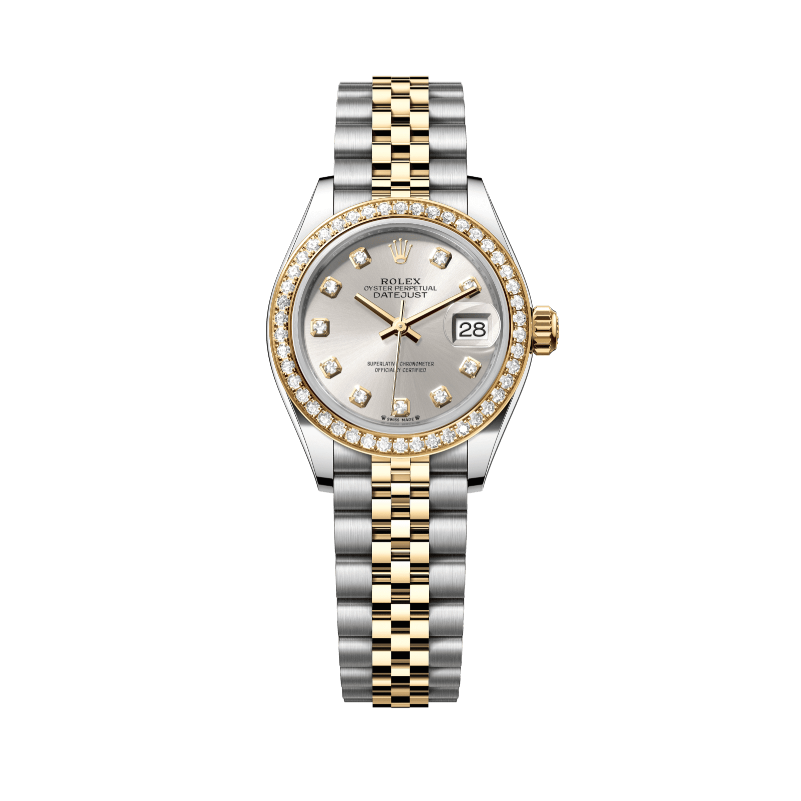 Rolex Lady-Datejust 28 mm Silver Set With Diamonds Dial Oystersteel and 18k Yellow Gold Jubilee Bracelet 279383rbr-0007 - WATCHXNYC