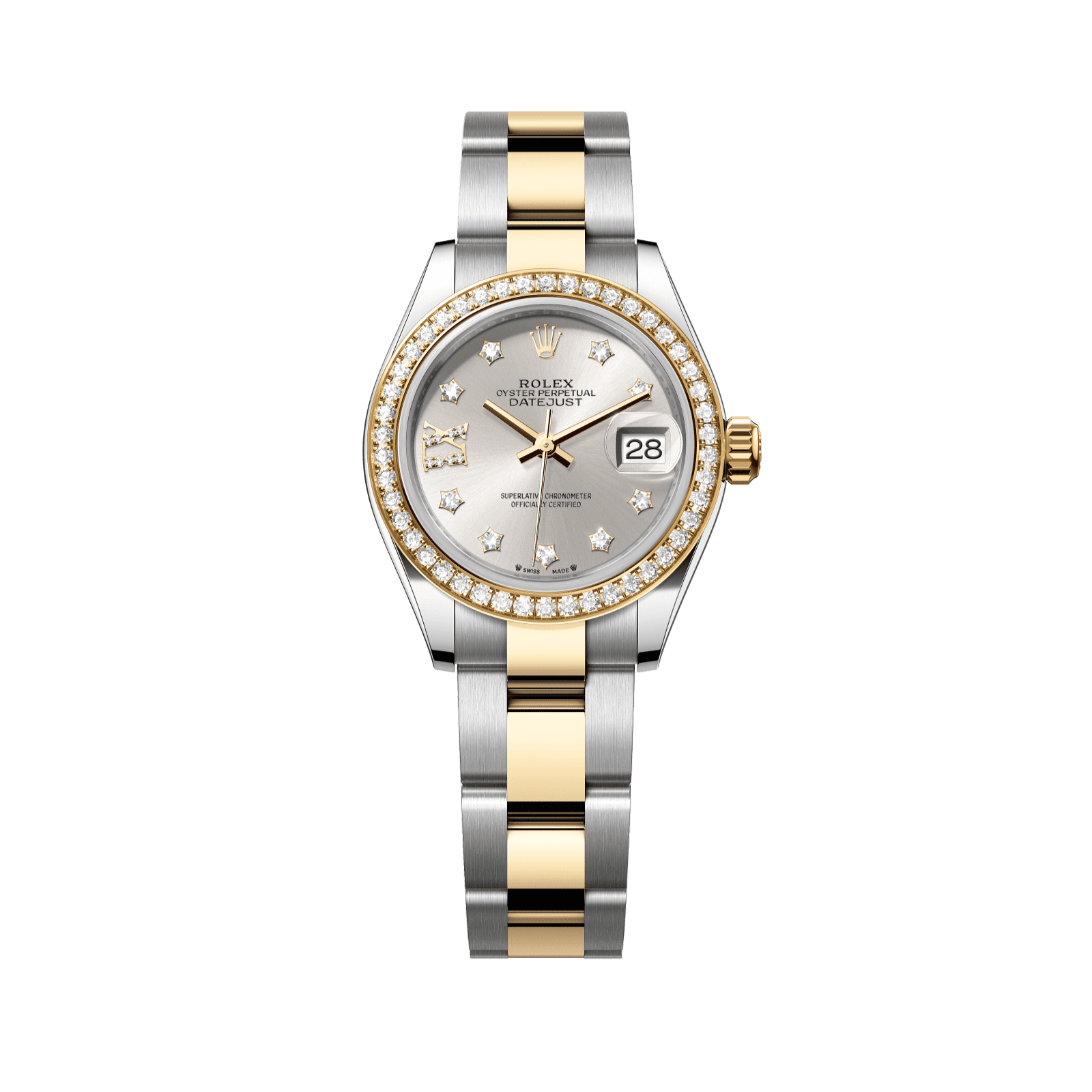 Rolex Lady-Datejust 28 mm Silver Set With Diamonds Dial Oystersteel and 18k Yellow Gold Oyster Bracelet 279383rbr-0004 - WATCHXNYC