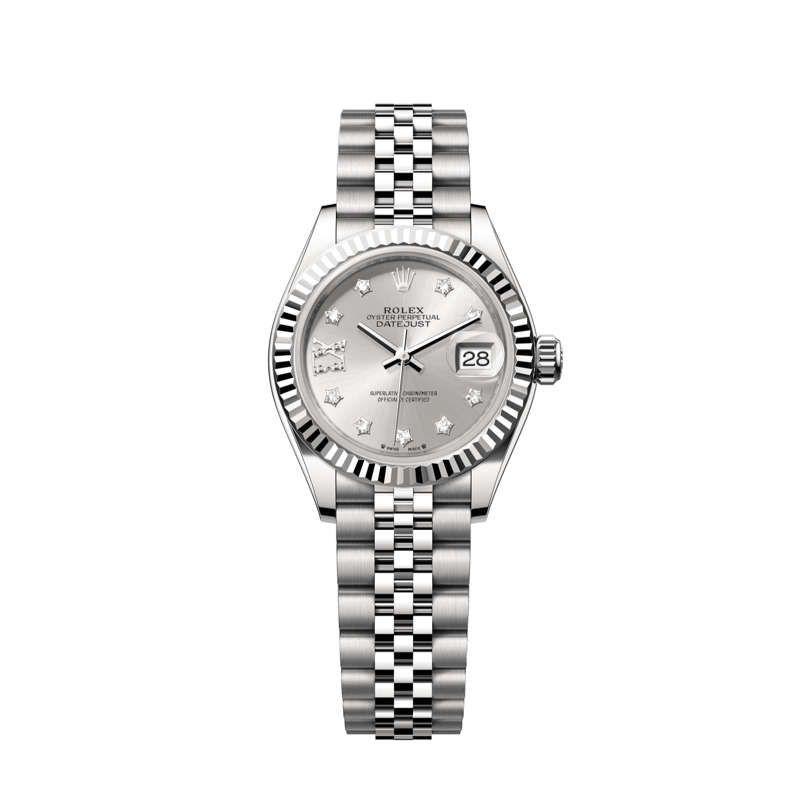Rolex Lady-Datejust 28 mm Silver Set With Diamonds Dial Oystersteel and White Gold Jubilee Bracelet 279174-0021 - WATCHXNYC