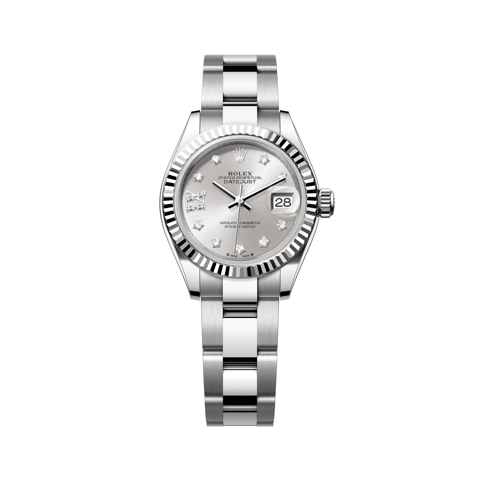 Rolex Lady-Datejust 28 mm Silver Set With Diamonds Dial Oystersteel and White Gold Oyster Bracelet 279174-0022 - WATCHXNYC