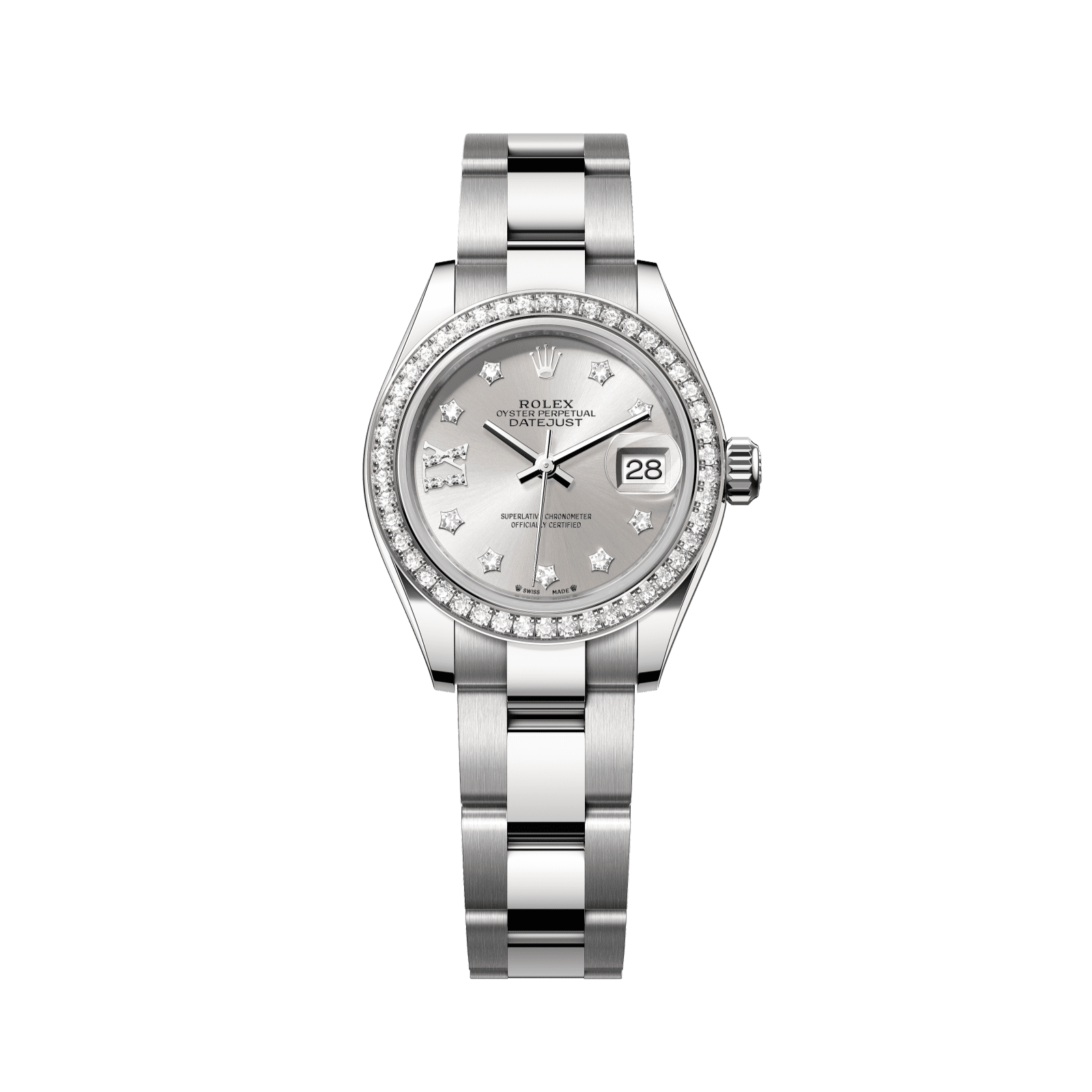 Rolex Lady-Datejust 28 mm Silver Set With Diamonds Dial Oystersteel and White Gold Oyster Bracelet 279384rbr-0022 - WATCHXNYC