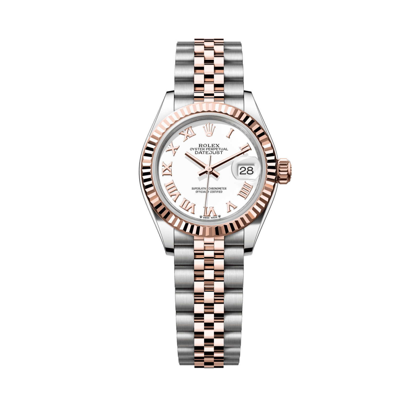 Rolex Lady-Datejust 28 mm White  Dial Oystersteel and Everose Gold Jubilee Bracelet 279171-0021 - WATCHXNYC