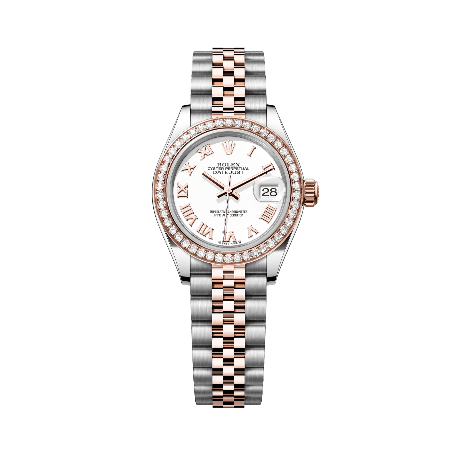 Rolex Lady-Datejust 28 mm White Dial with Diamonds  Oystersteel and Everose Gold Jubilee Bracelet 279381rbr-0021 - WATCHXNYC